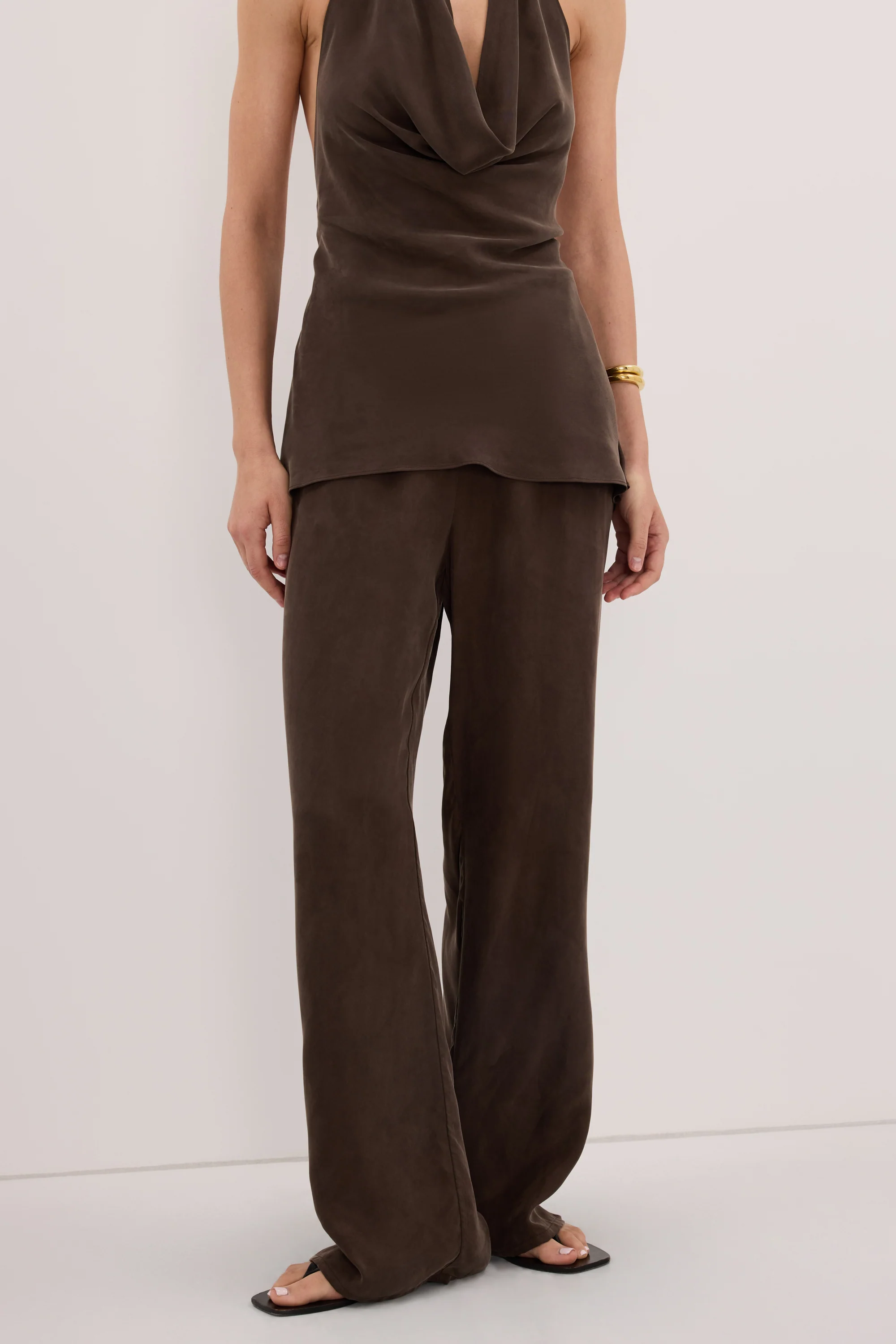 ADDIE BITTER CHOC CUPRO DRAWSTRING PANT - Image 2