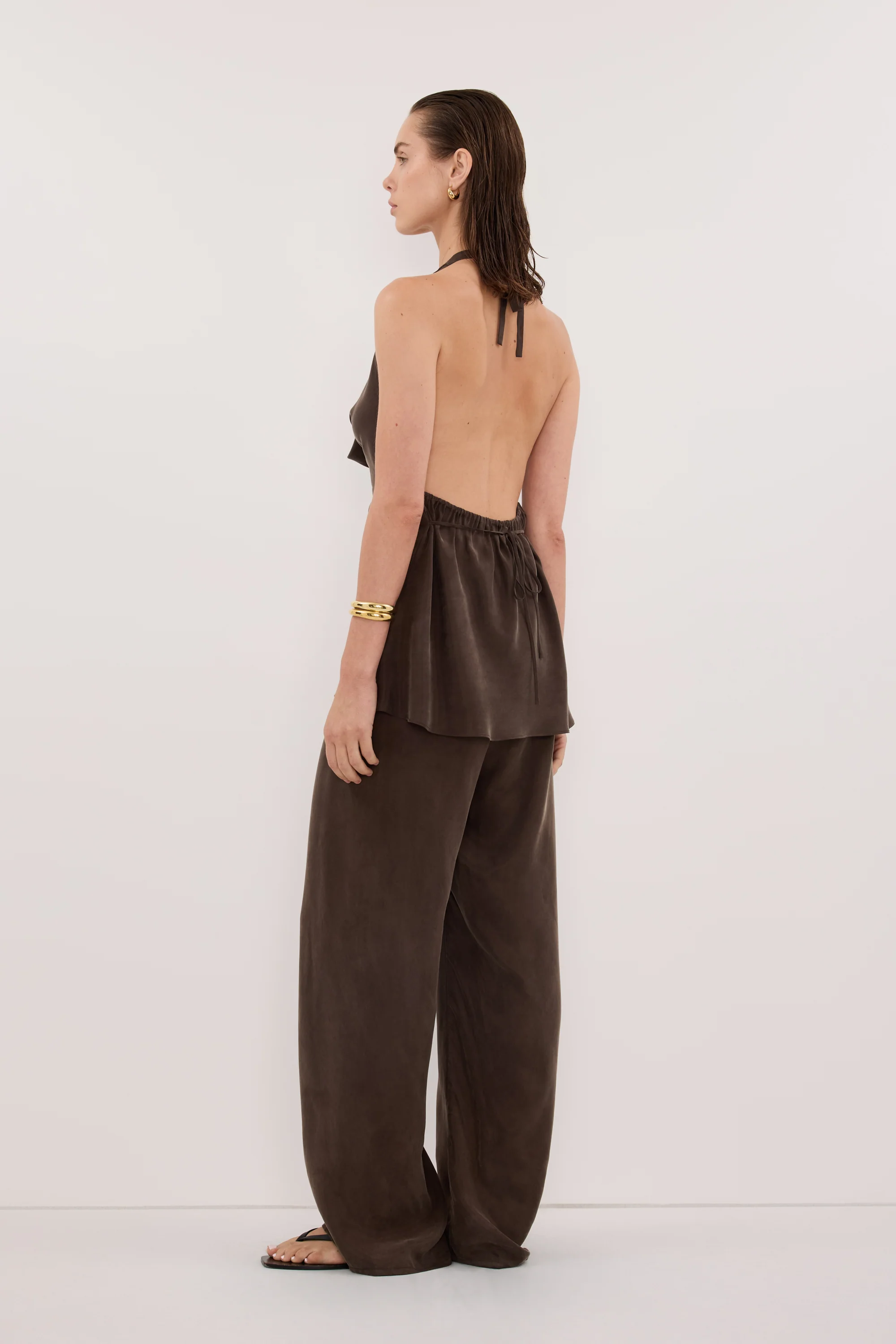 ADDIE BITTER CHOC CUPRO DRAWSTRING PANT - Image 4