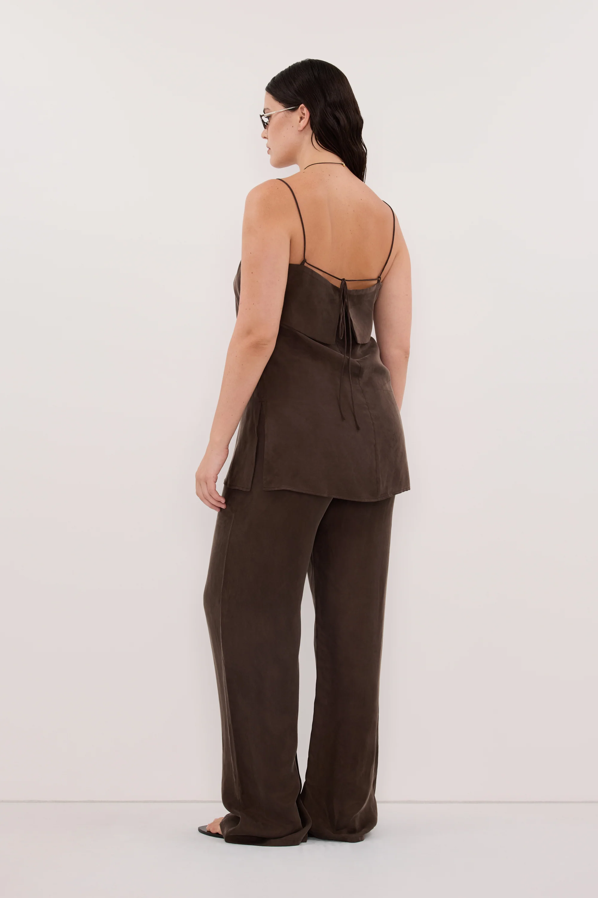 ADDIE BITTER CHOC CUPRO DRAWSTRING PANT - Image 7