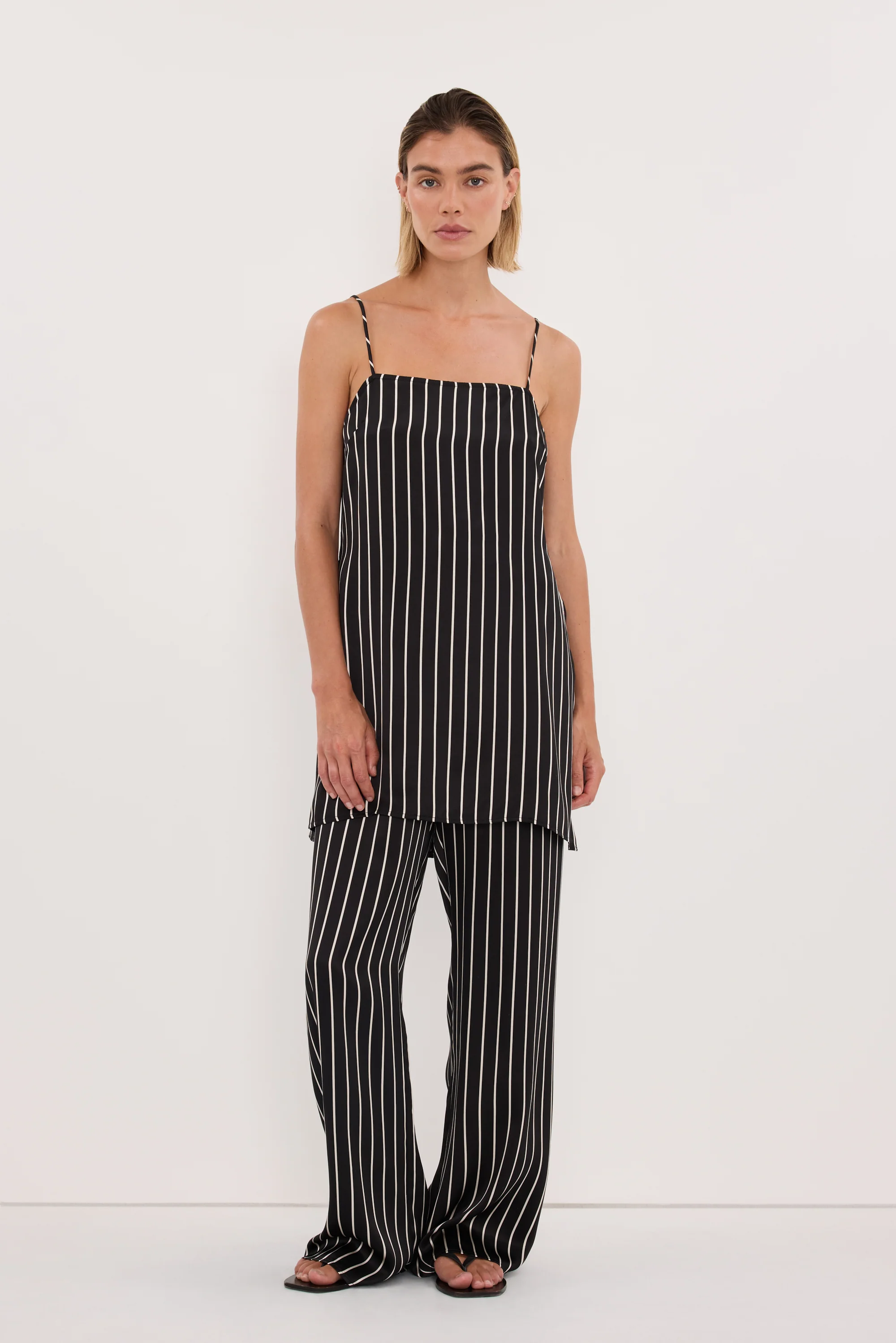 ADRIENNE BLACK STRIPE SILK CAMI