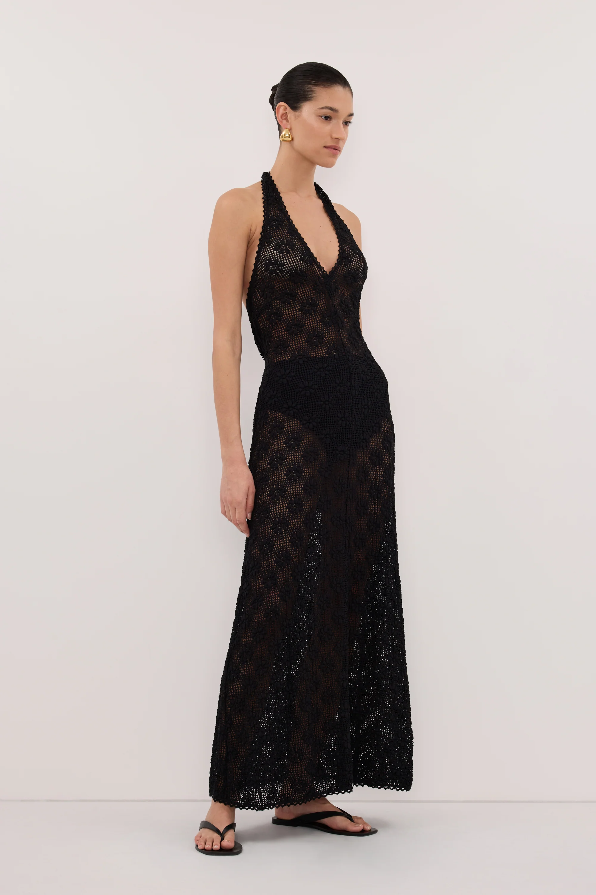 AGNES BLACK CROCHET HALTER MIDI DRESS - Image 4