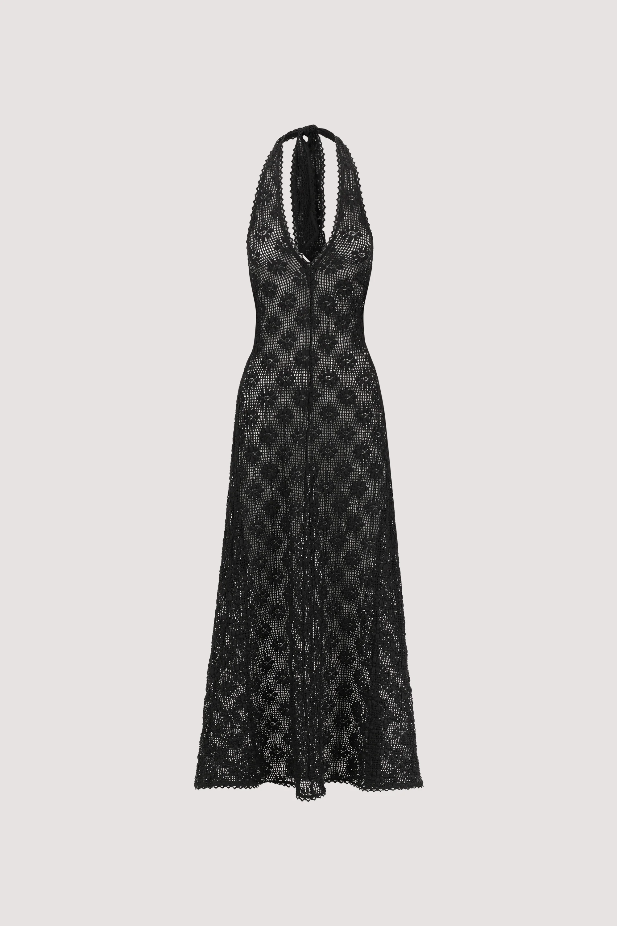 AGNES BLACK CROCHET HALTER MIDI DRESS - Image 7