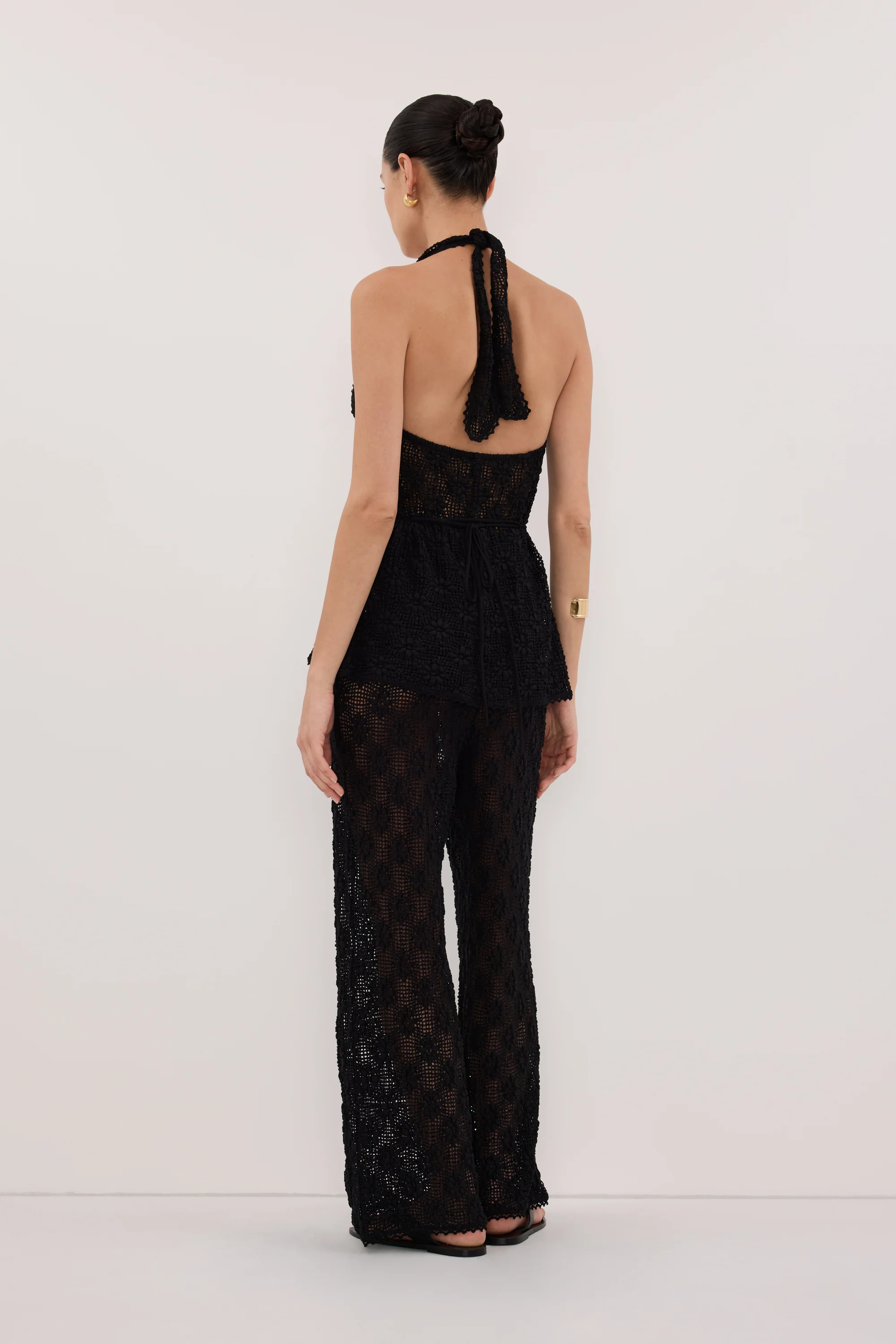 AGNES BLACK SLEEVELESS CROCHET HALTER TOP - Image 7