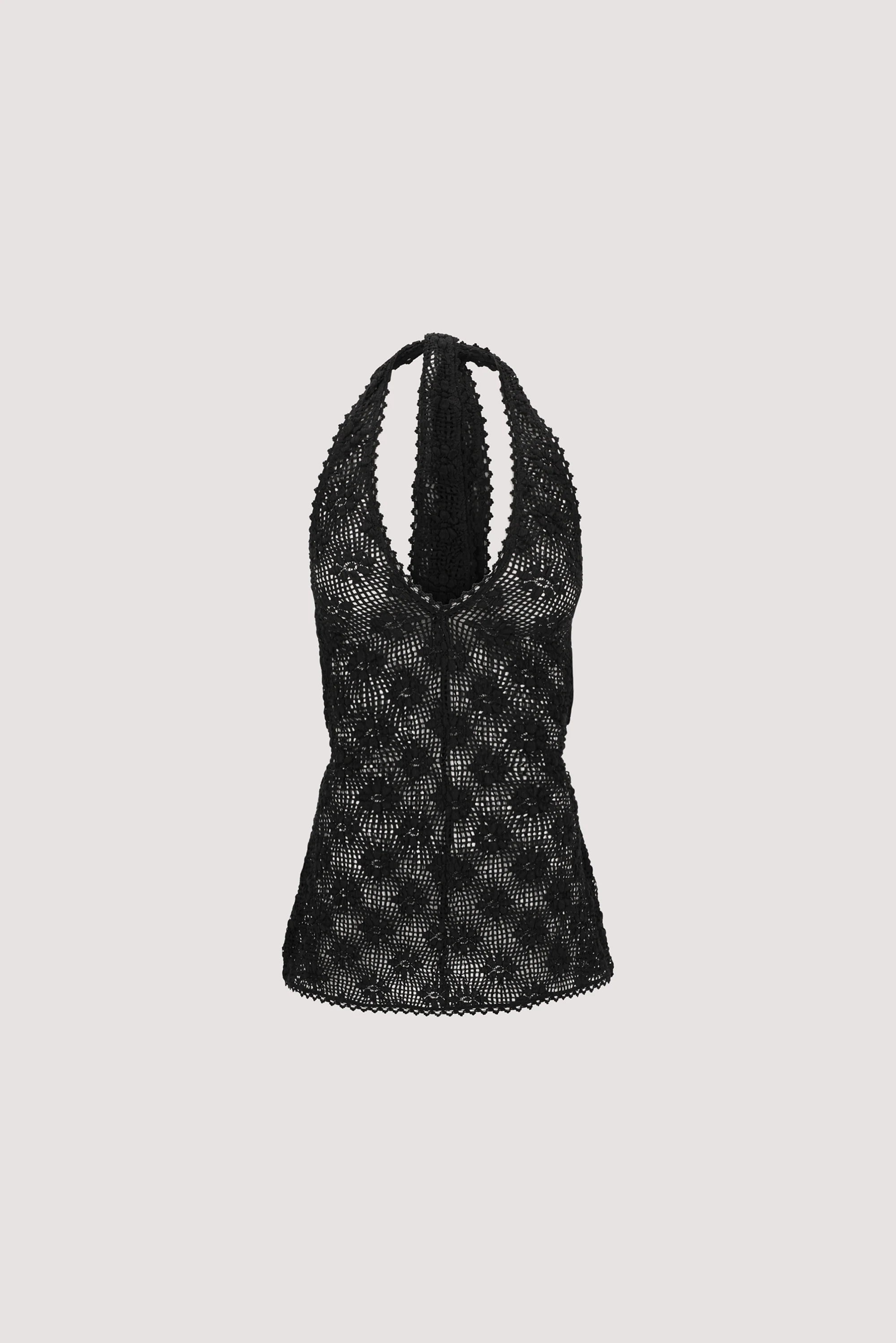 AGNES BLACK SLEEVELESS CROCHET HALTER TOP - Image 8