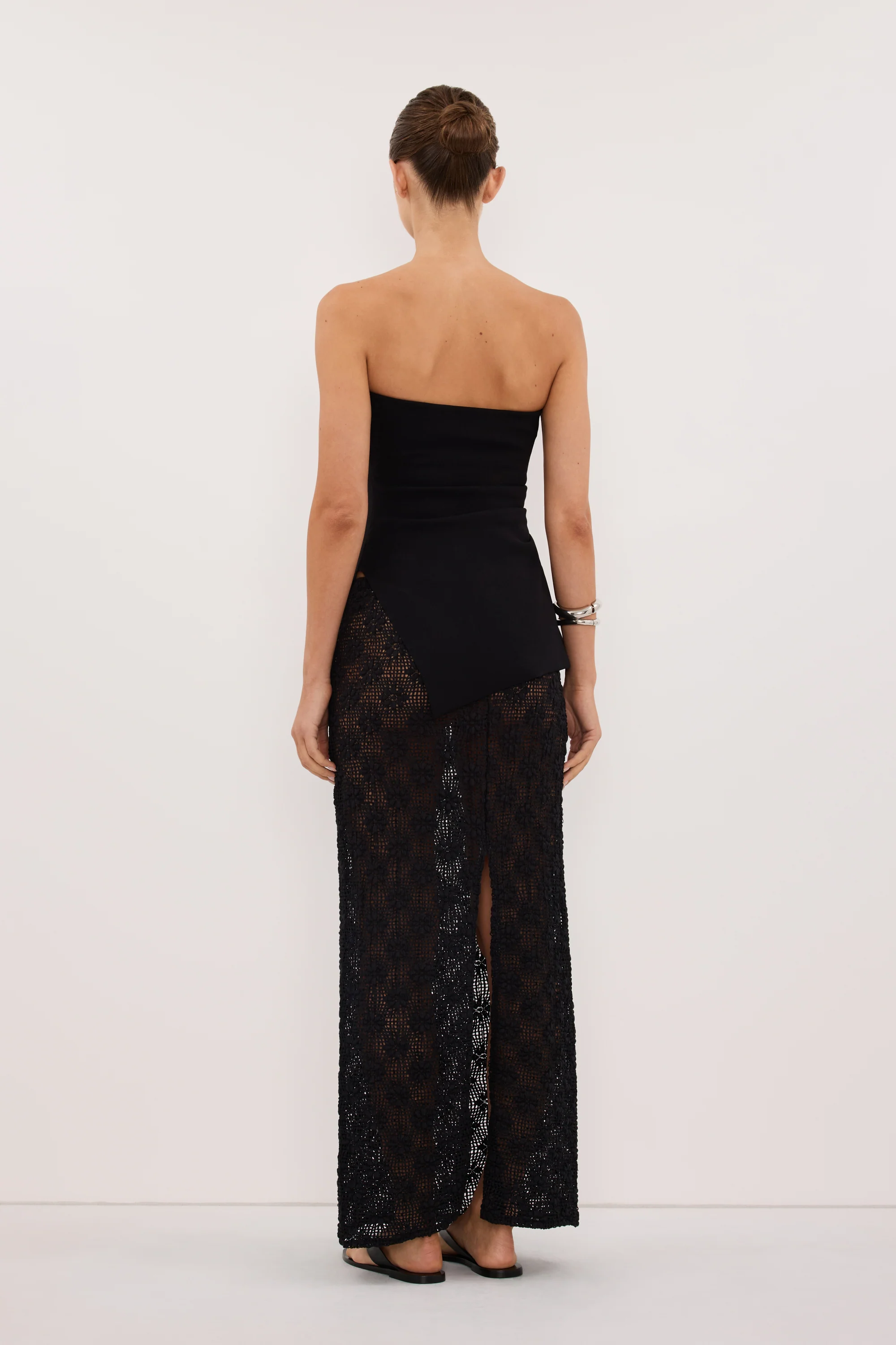 AGNES BLACK CROCHET COLUMN MIDI SKIRT - Image 4