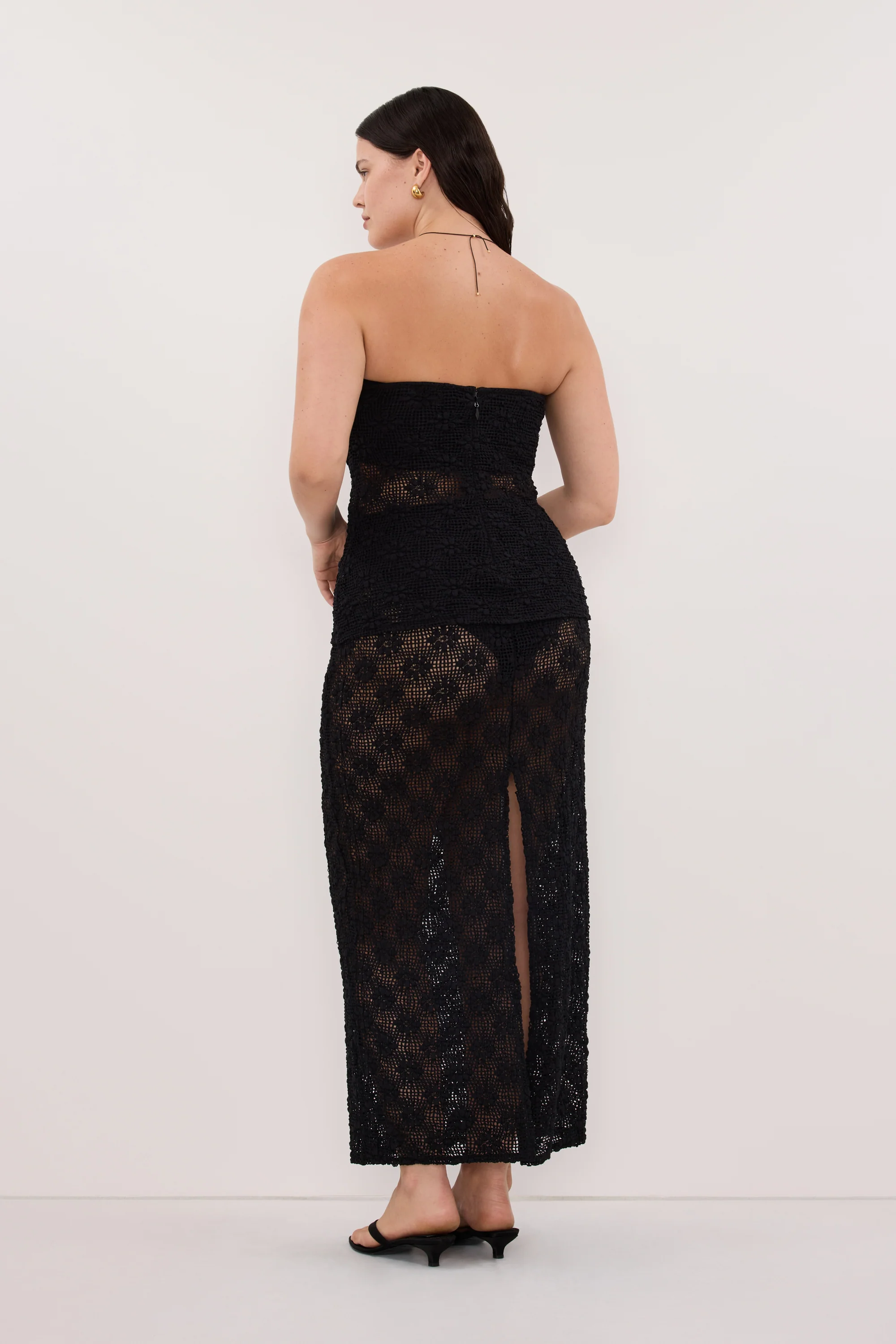 AGNES BLACK CROCHET COLUMN MIDI SKIRT - Image 7