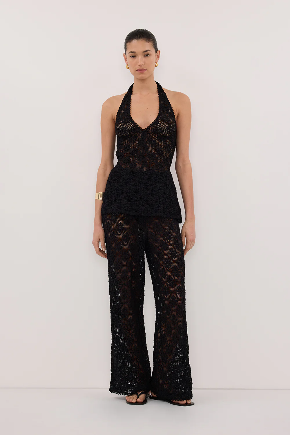 AGNES BLACK CROCHET WIDE LEG PANT - Image 6