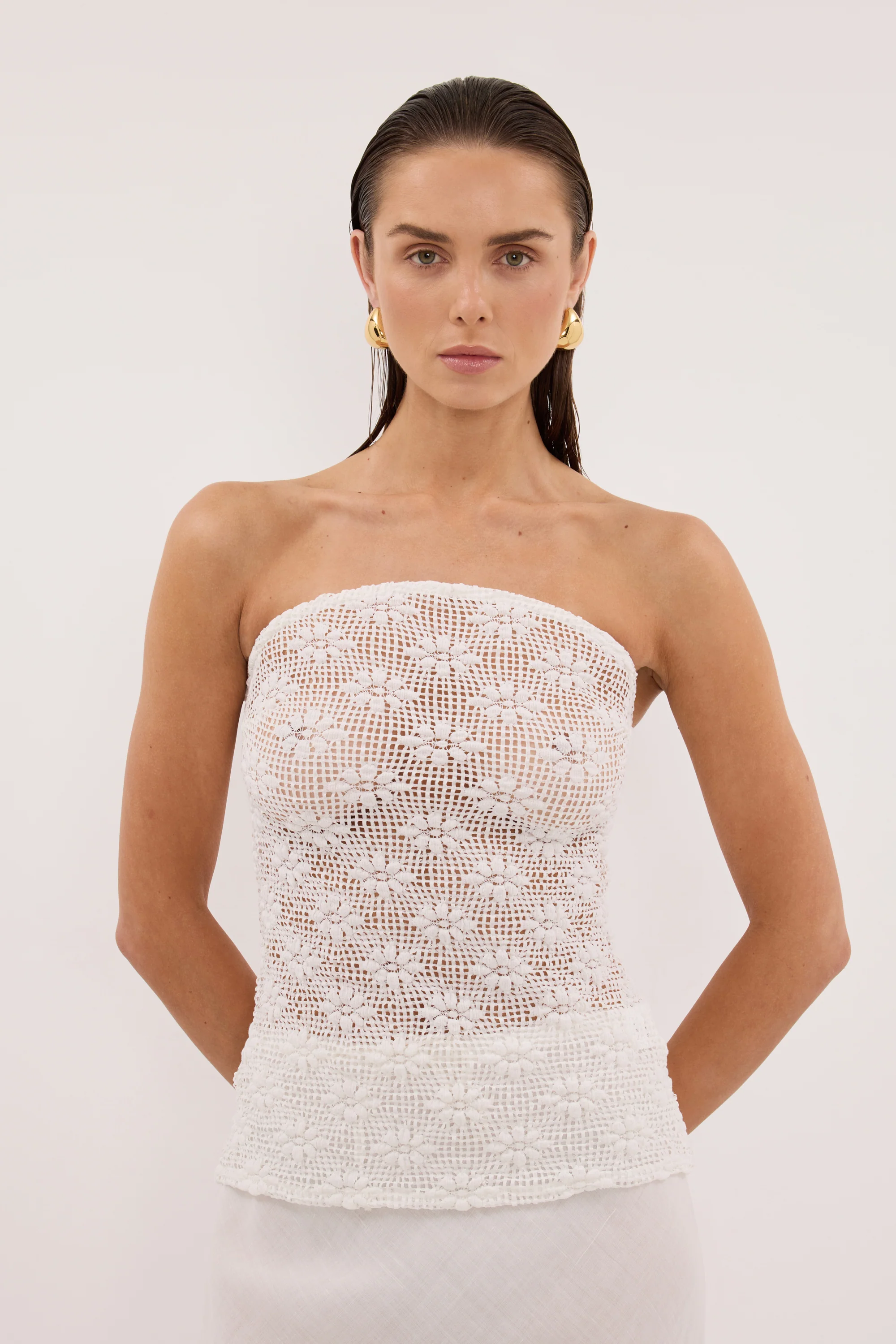 AGNES WHITE CROCHET BANDEAU TOP - Image 3