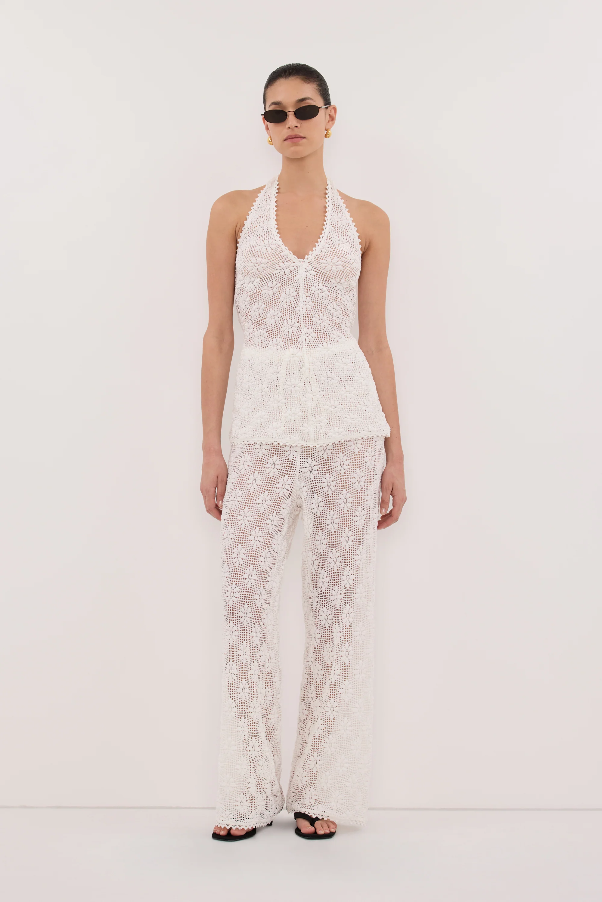 AGNES WHITE SLEEVELESS CROCHET HALTER TOP - Image 5