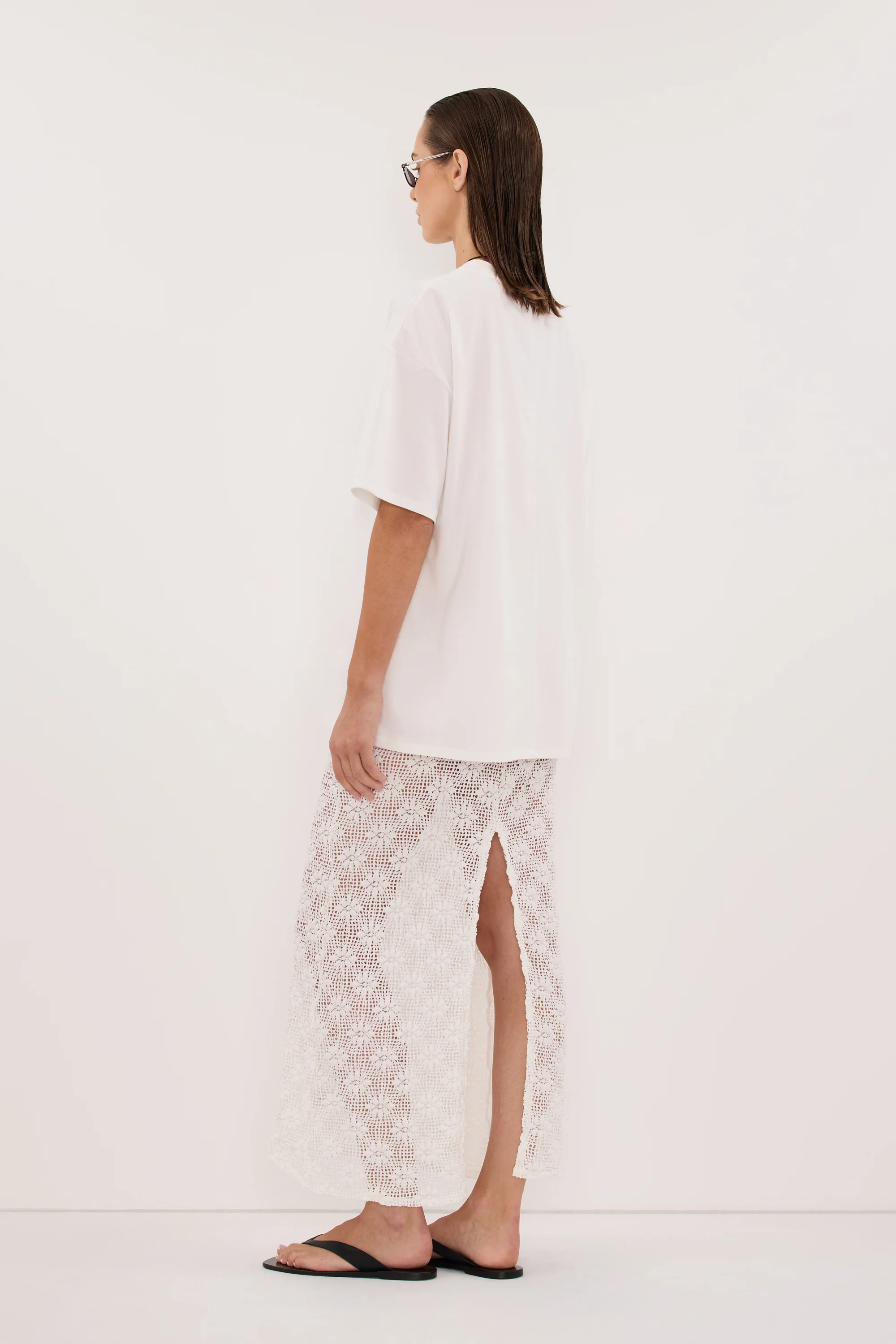 AGNES WHITE CROCHET COLUMN MIDI SKIRT - Image 4