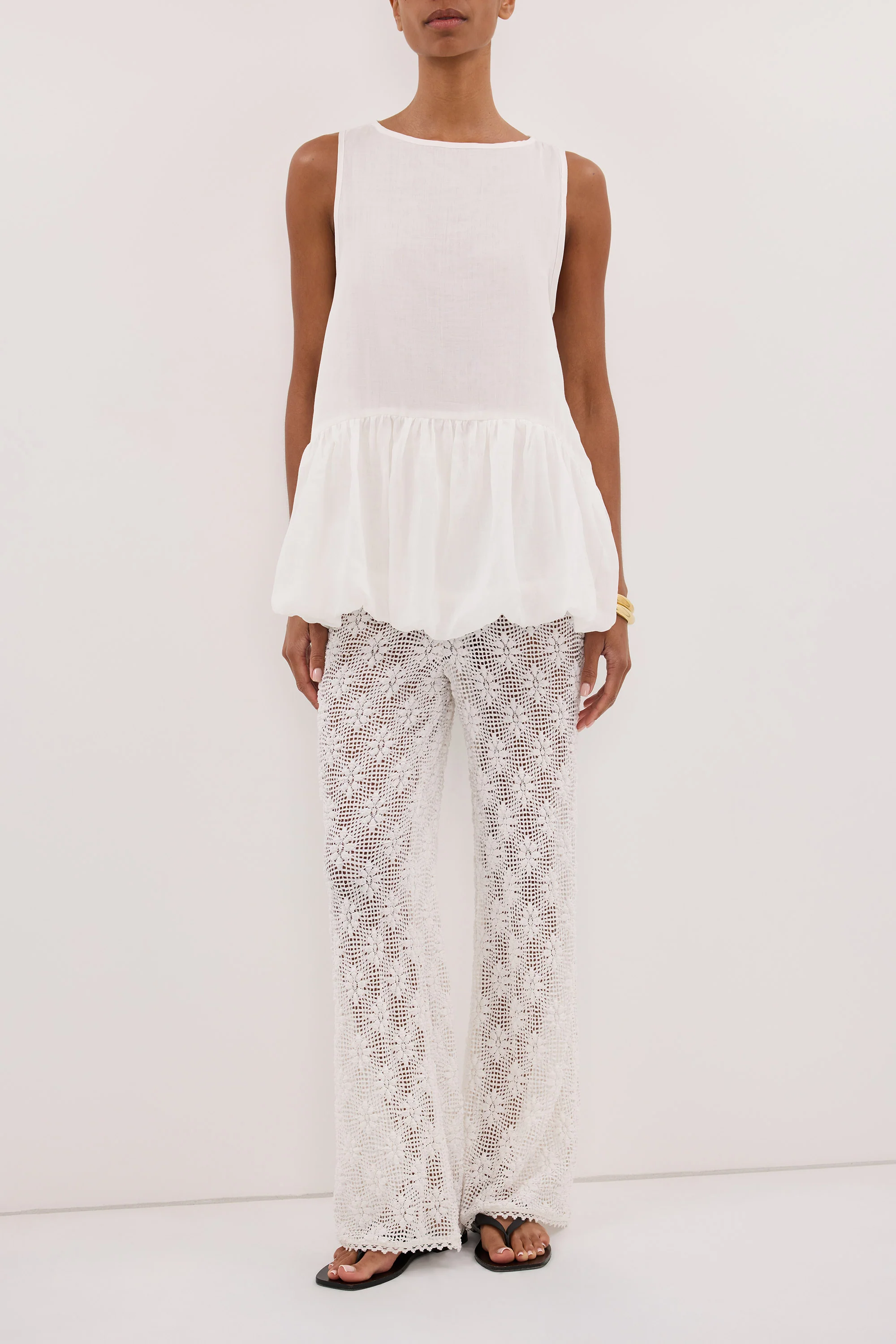 AGNES WHITE CROCHET WIDE LEG PANT - Image 2