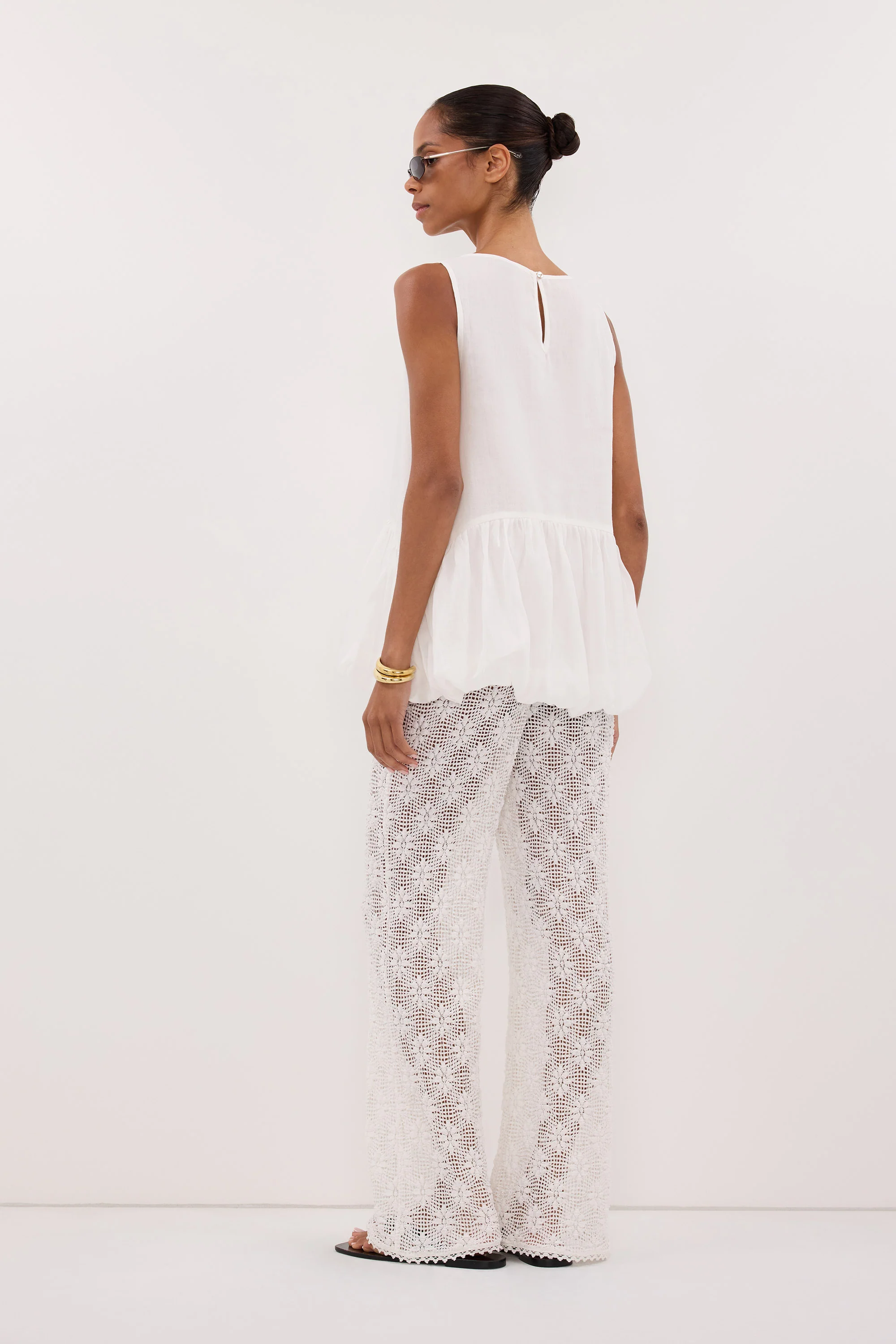 AGNES WHITE CROCHET WIDE LEG PANT - Image 3