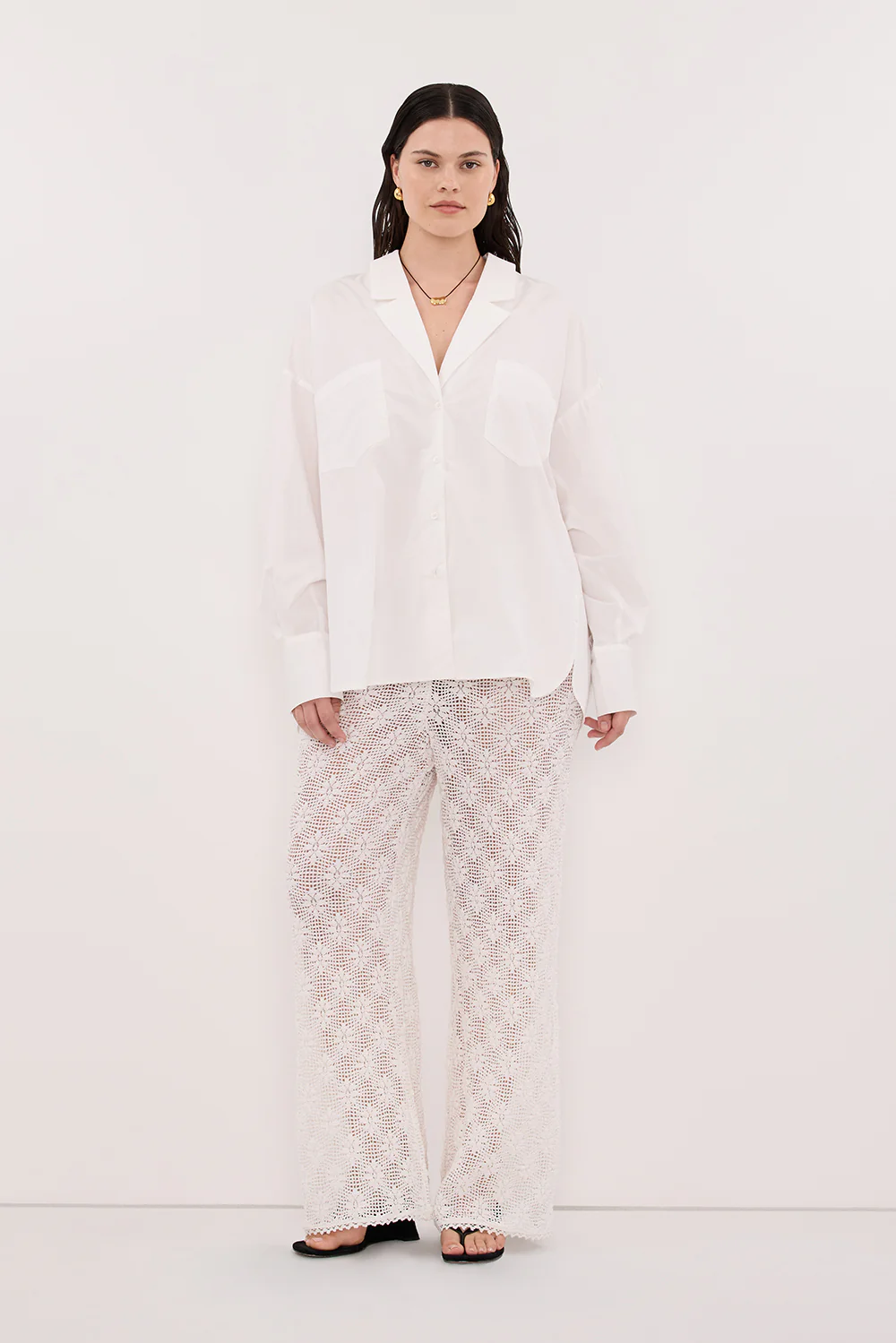 AGNES WHITE CROCHET WIDE LEG PANT - Image 5