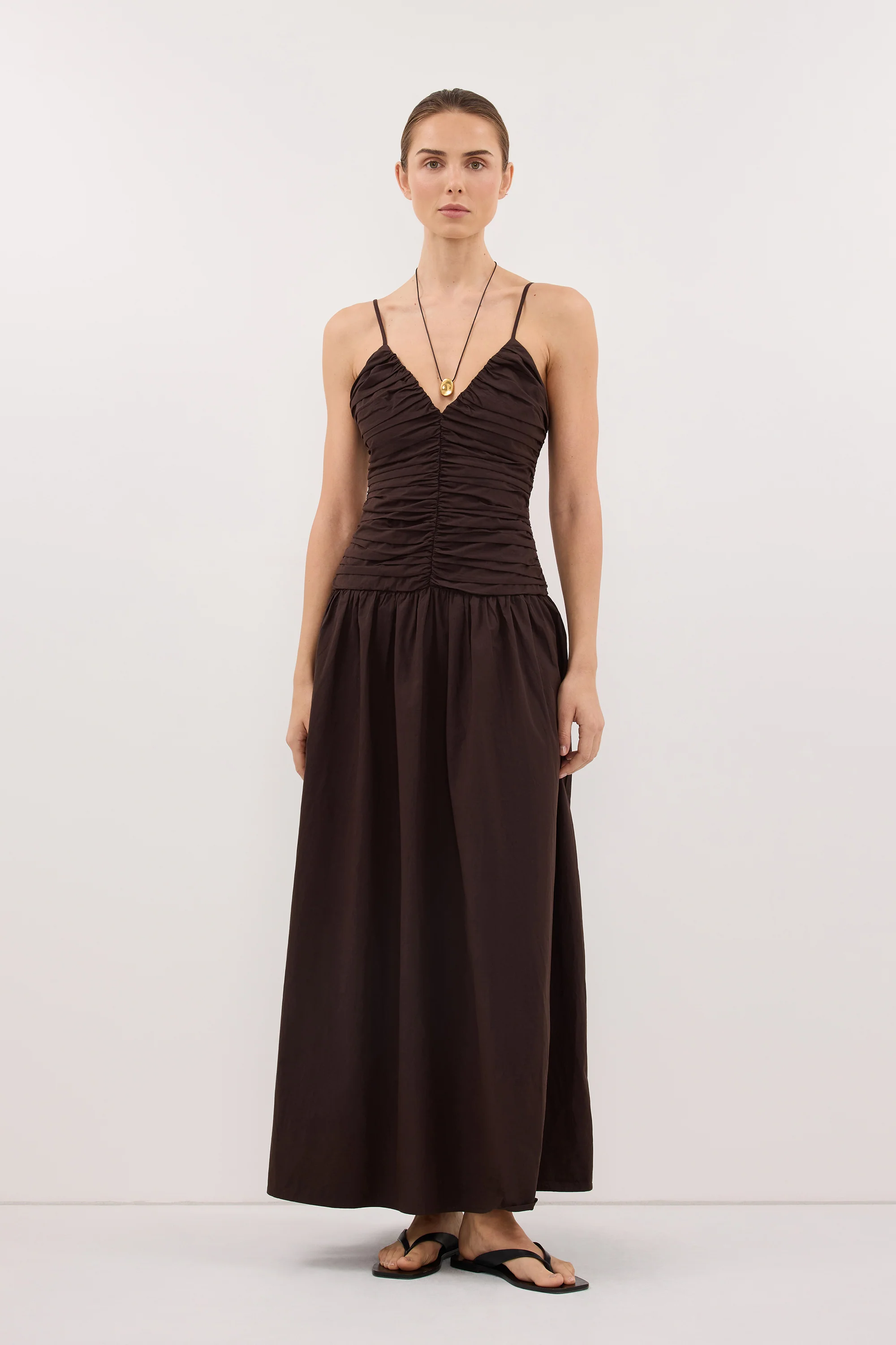 ALEXIA BURNT CHOC COTTON MIDI DRESS