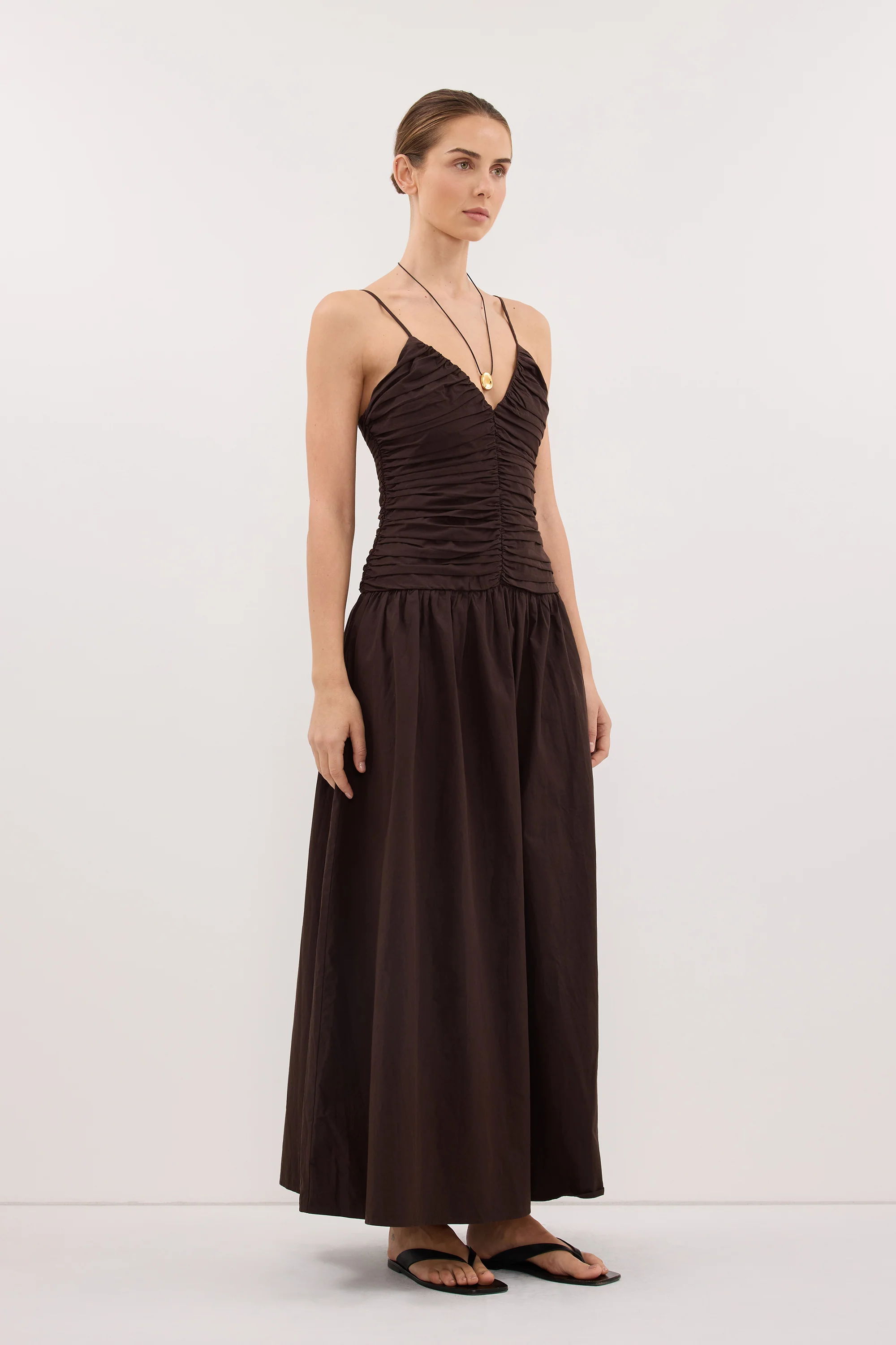 ALEXIA BURNT CHOC COTTON MIDI DRESS - Image 3