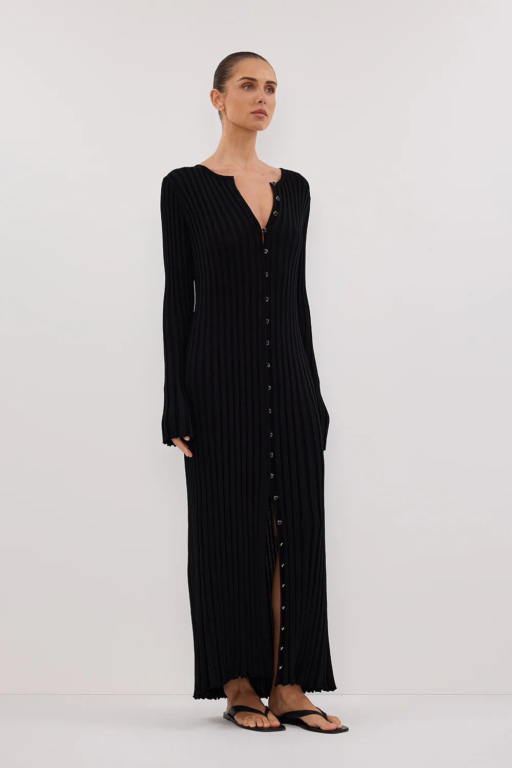 ALI BLACK SLEEVED KNIT MIDI DRESS - Image 3