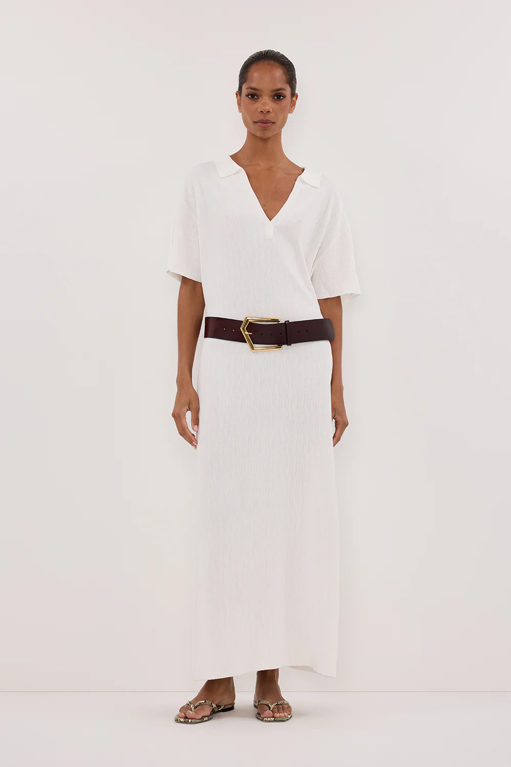 ALIAS WHITE POLO KNIT MIDI DRESS