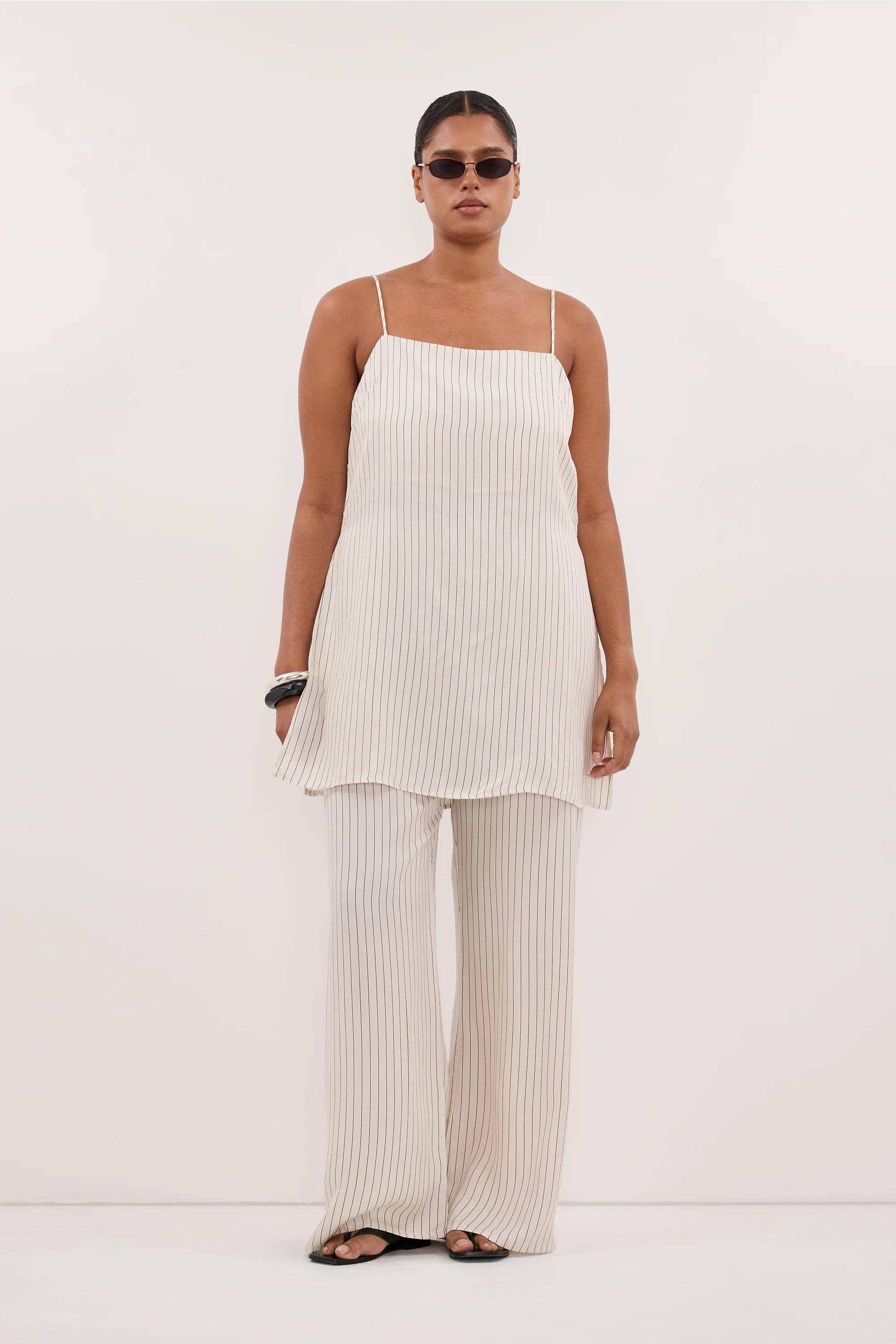 AMARA CREAM STRIPE CUPRO PANT - Image 6