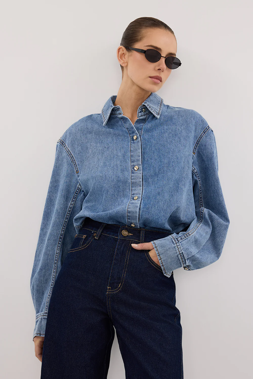 AMARA LIGHT BLUE DENIM SHIRT - Image 2