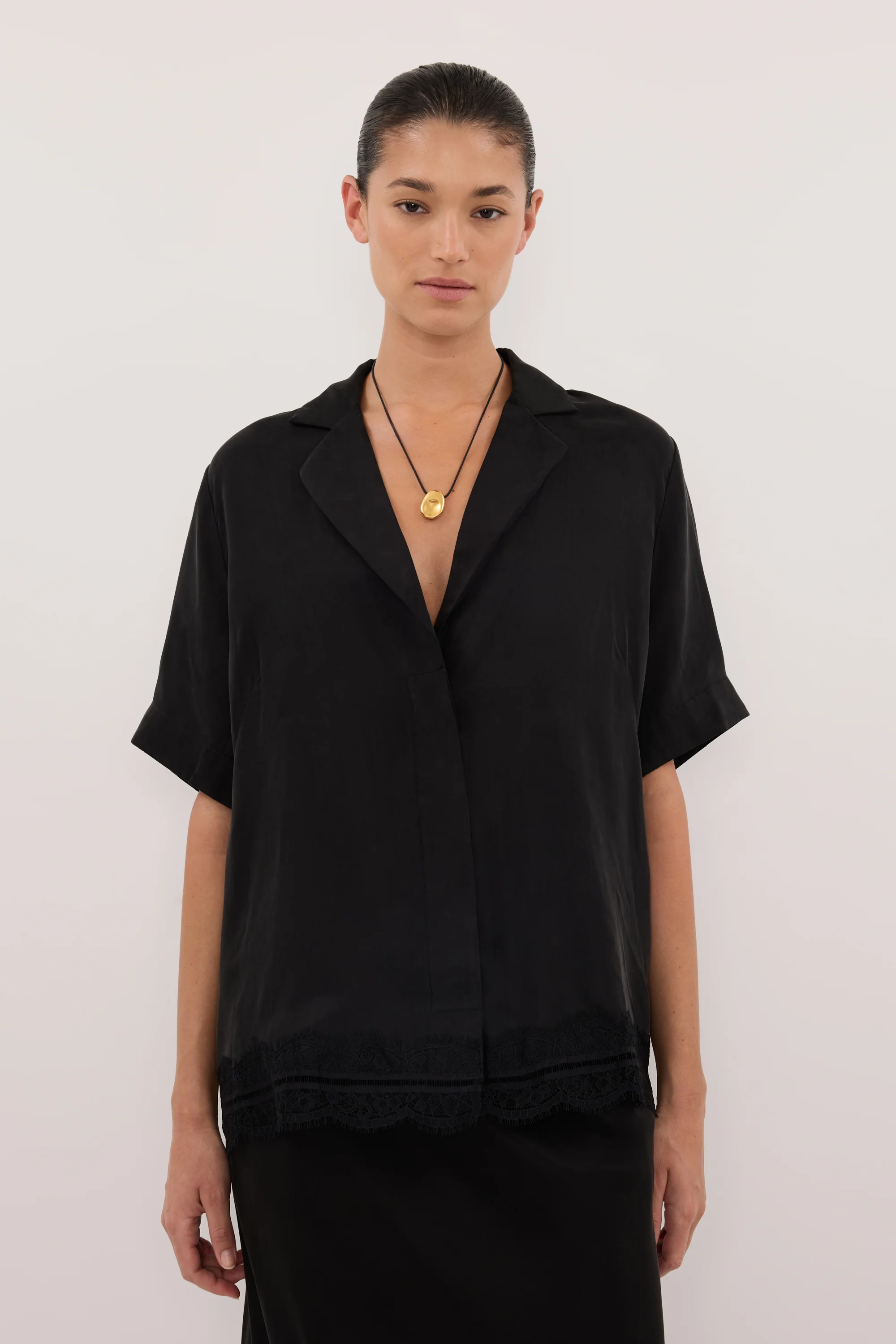ANDREA BLACK CUPRO LACE SHIRT - Image 2