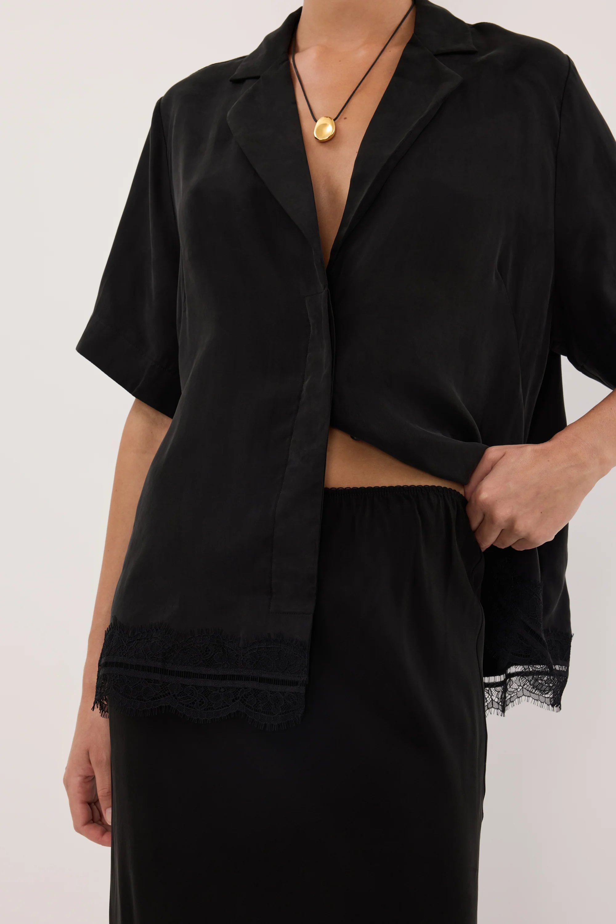 ANDREA BLACK CUPRO LACE SHIRT - Image 4