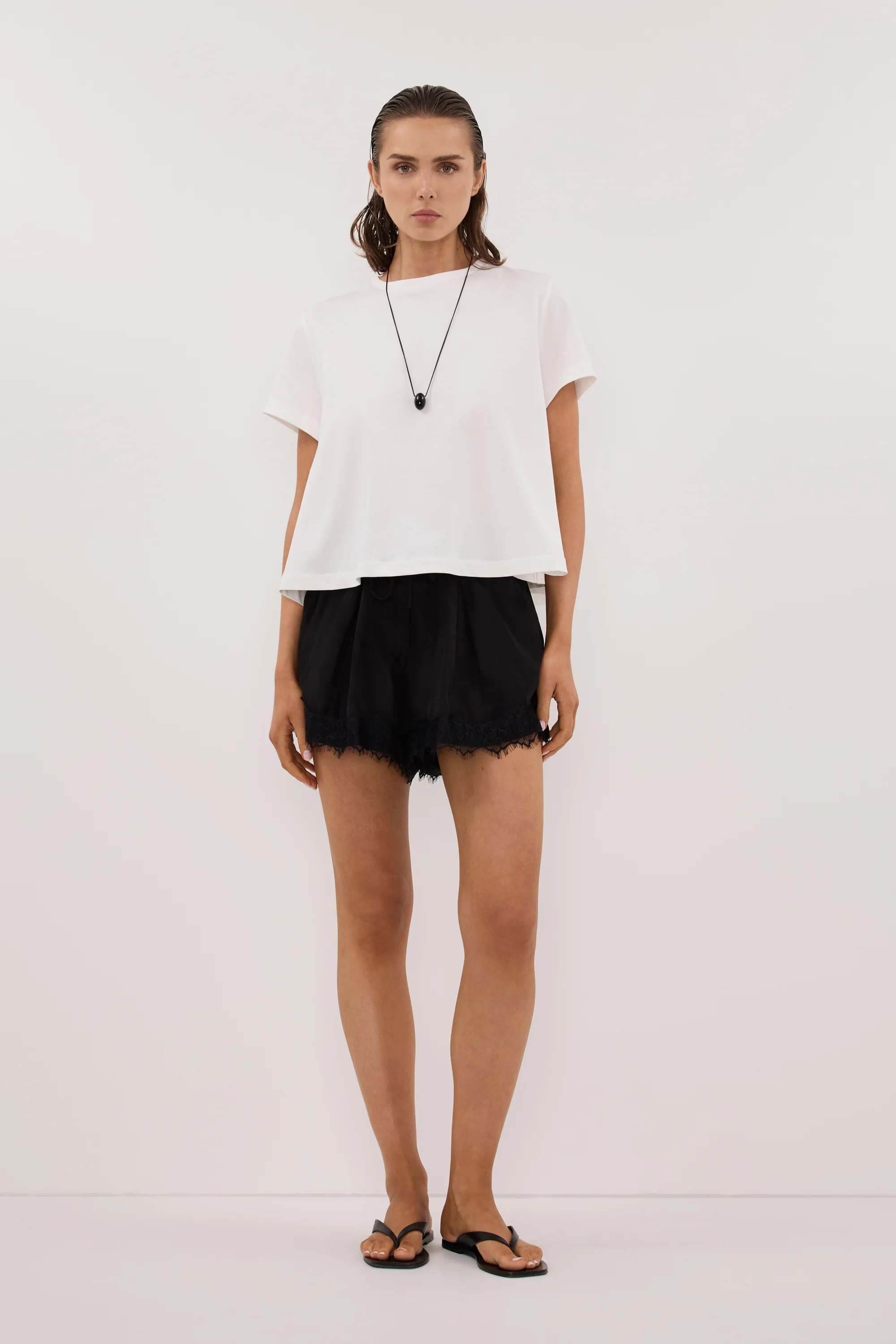 ANDREA BLACK CUPRO LACE SHORT