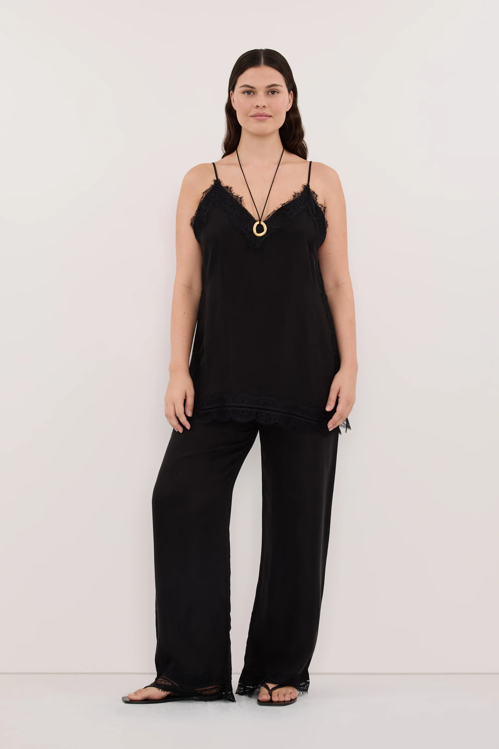 ANDREA BLACK SLEEVELESS LACE CAMI TOP - Image 7