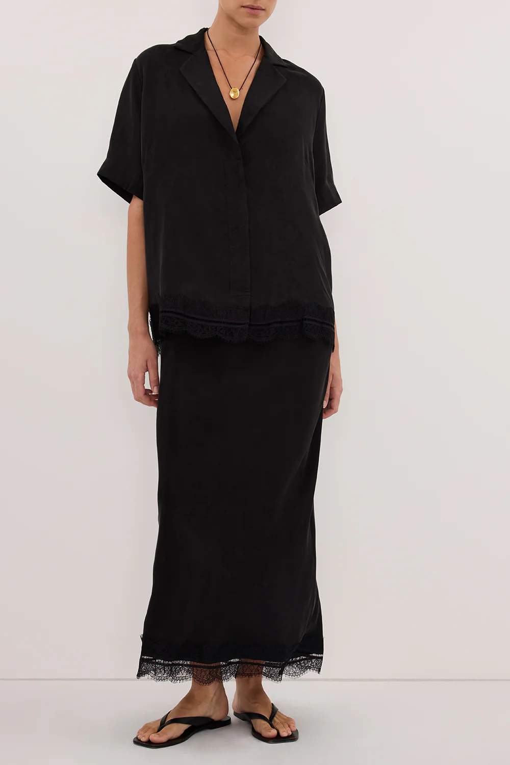 ANDREA BLACK CUPRO MIDI SKIRT - Image 3