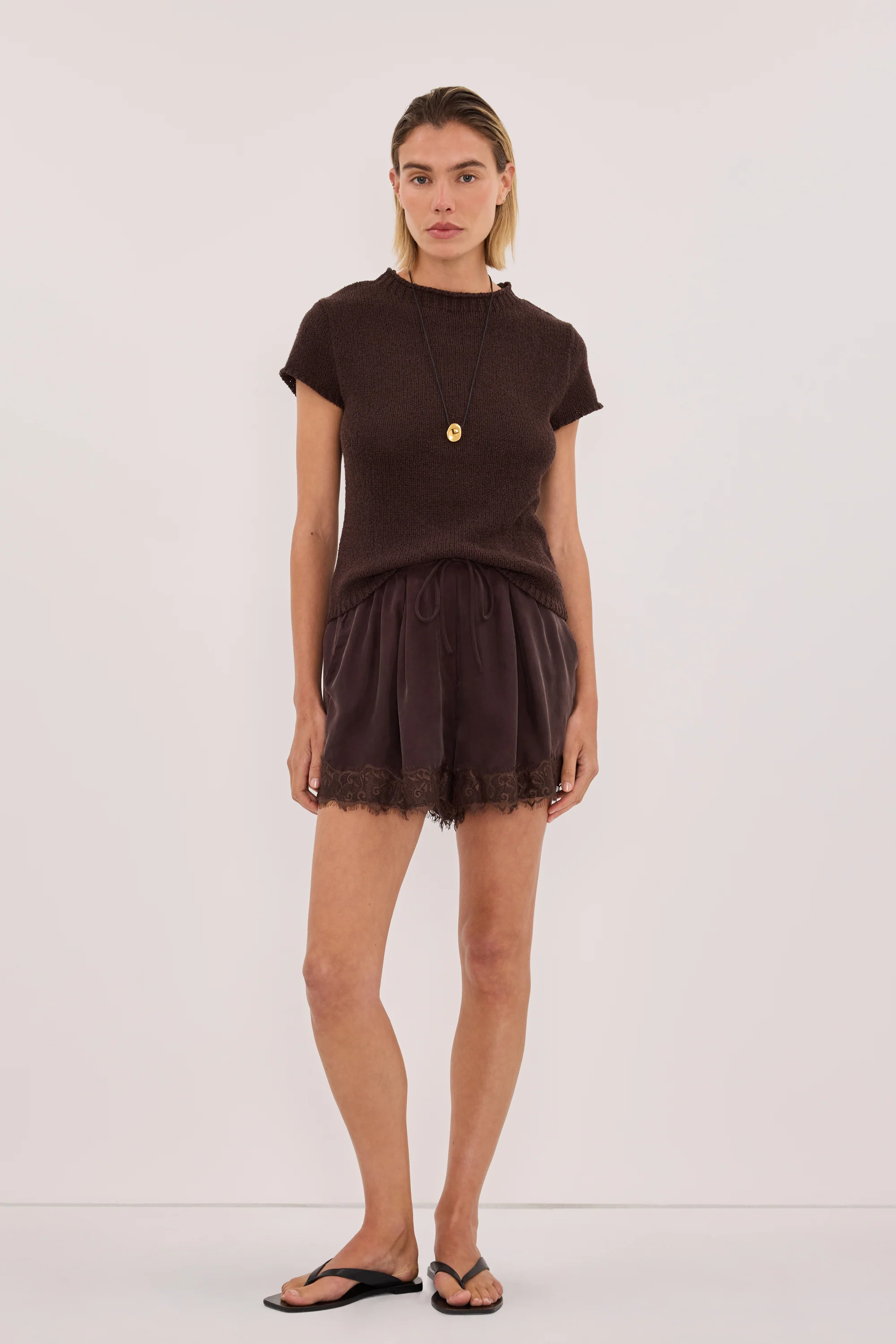 ANDREA PLUM CHOC CUPRO LACE SHORT