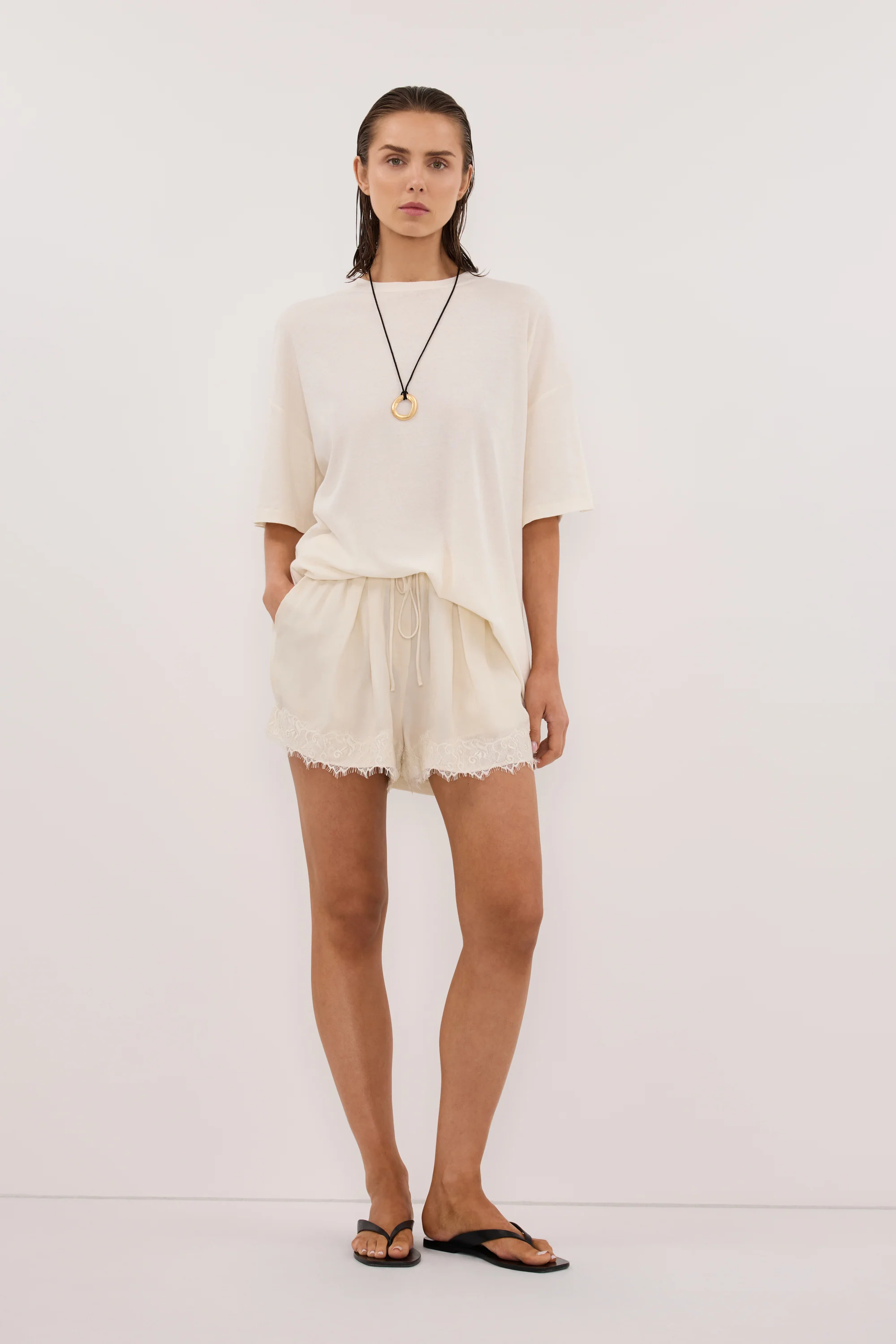 ANDREA SANDSTONE CUPRO LACE SHORT