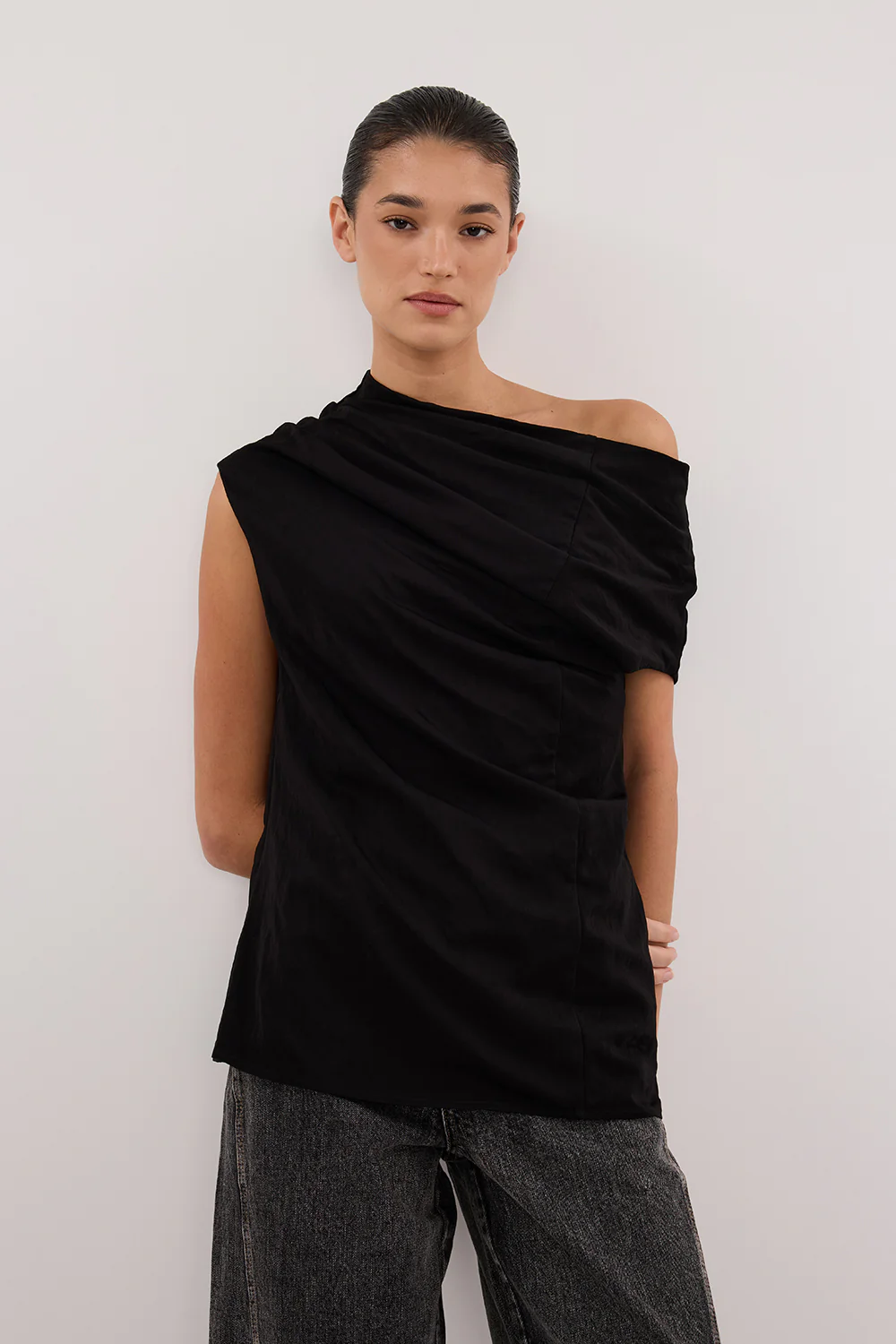 ANDY BLACK ASYM DRAPED TOP - Image 2