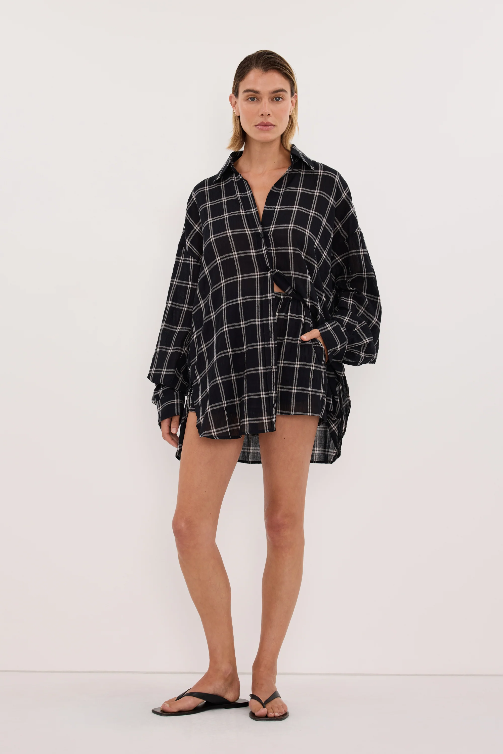 ANNALISE BLACK LONG SLEEVE CHECK SHIRT - Image 2