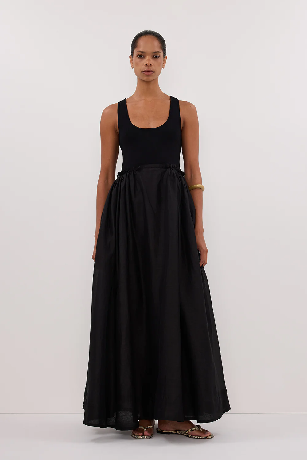 APRIL BLACK HYBRID KNIT MIDI DRESS