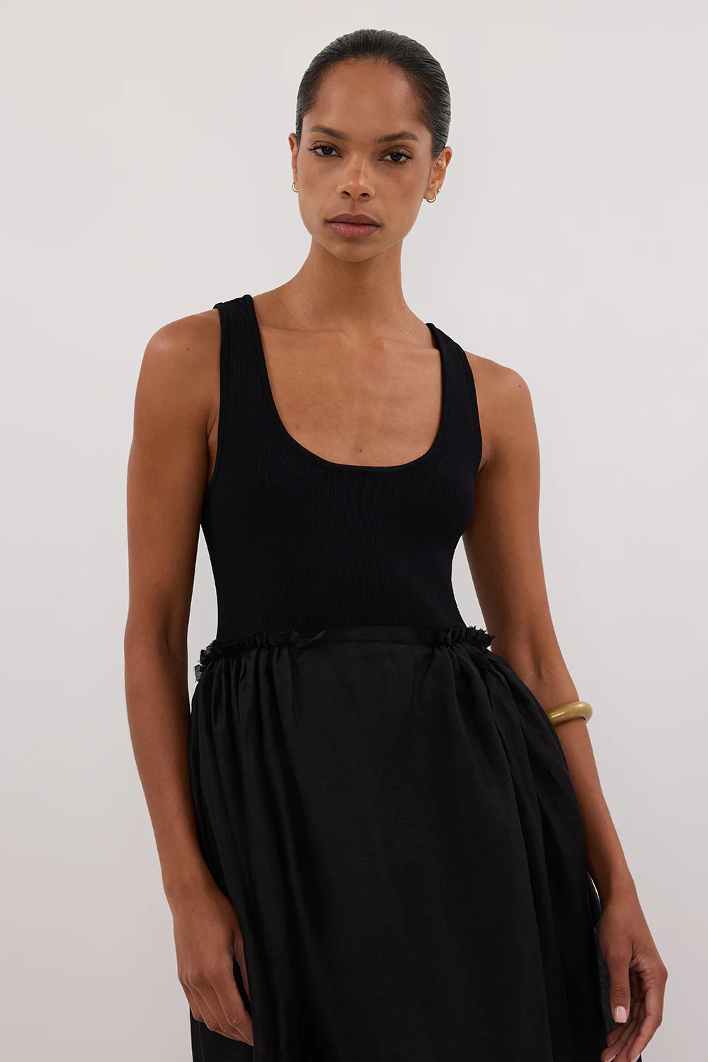 APRIL BLACK HYBRID KNIT MIDI DRESS - Image 2