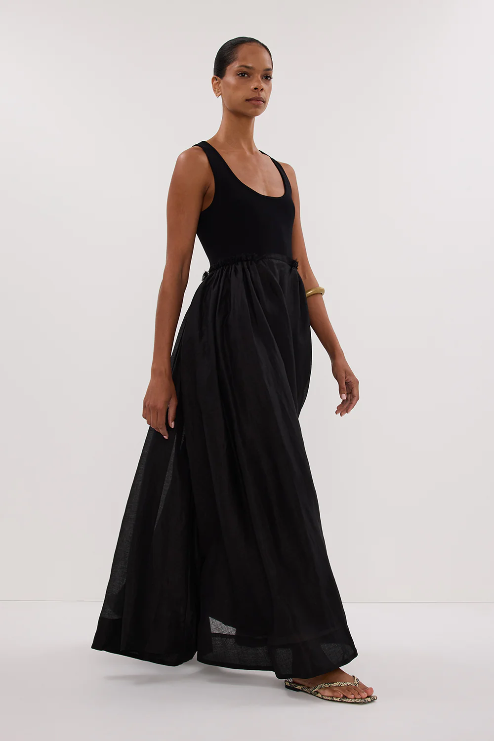 APRIL BLACK HYBRID KNIT MIDI DRESS - Image 6