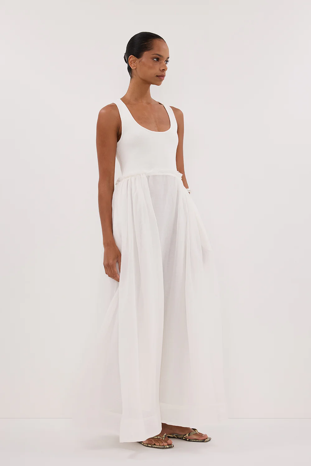 APRIL WHITE HYBRID KNIT MIDI DRESS - Image 3