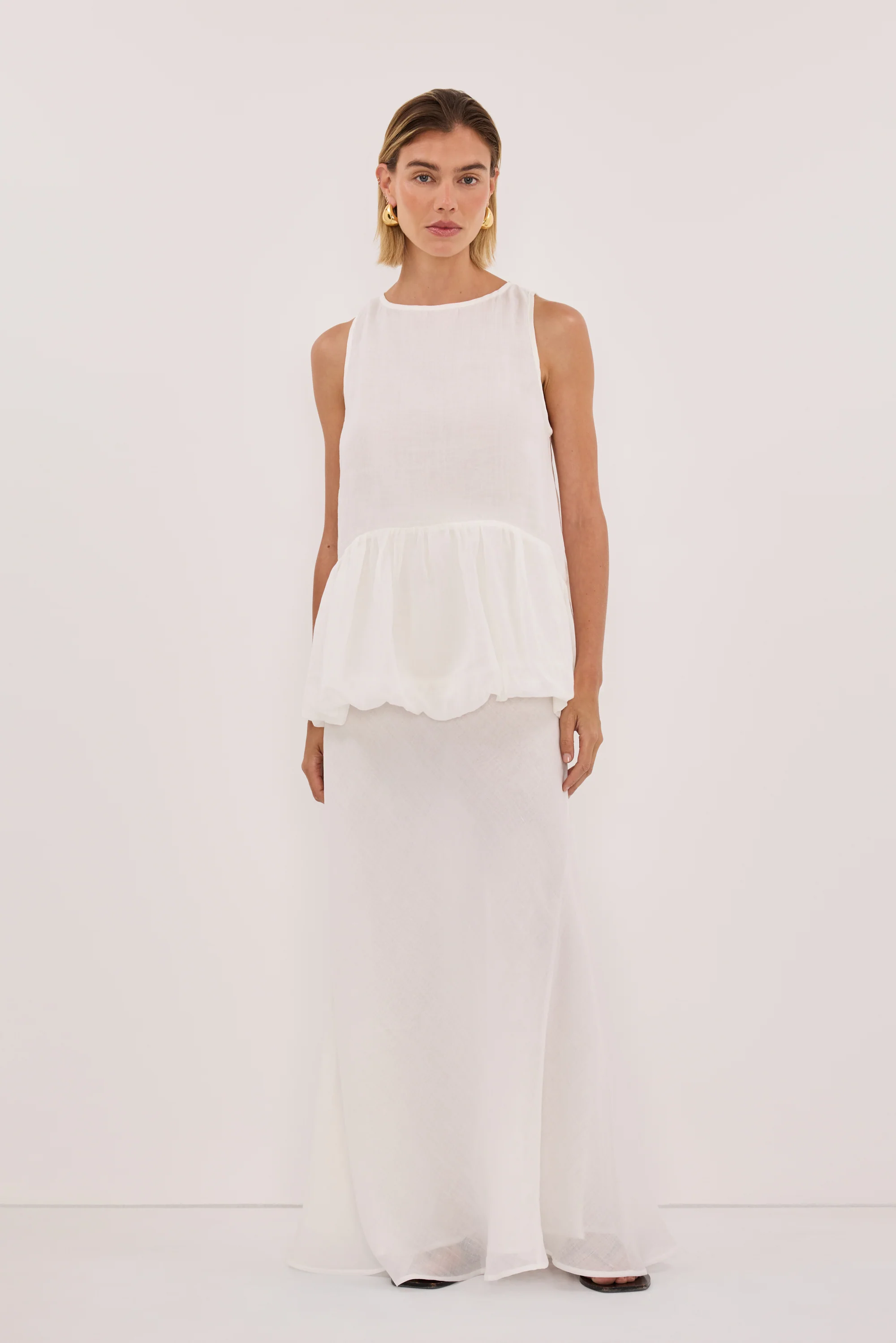 ARLO WHITE RAMIE DROP WAIST TOP