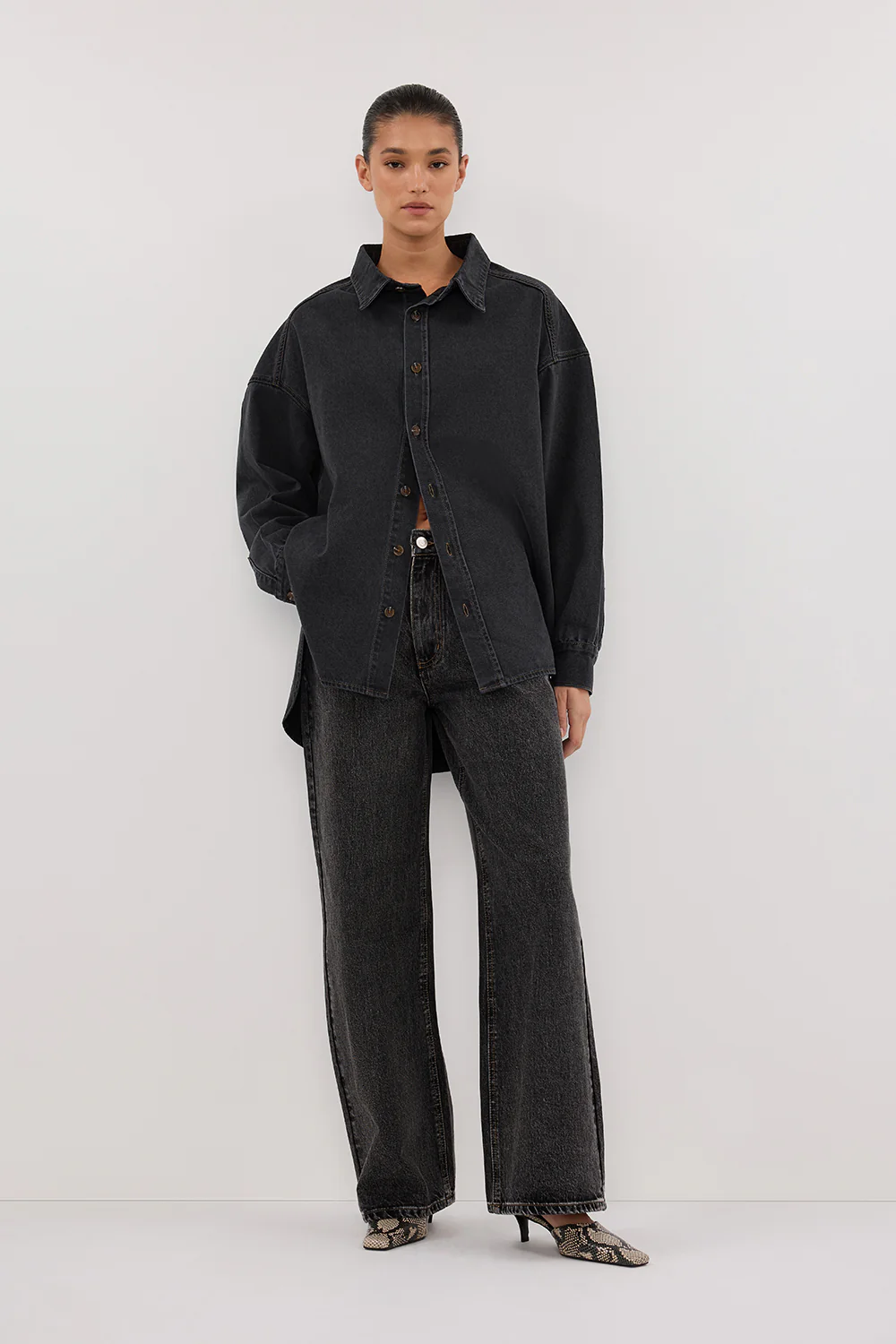 ASHTON WASHED BLACK OVERSIZED DENIM SHIRT