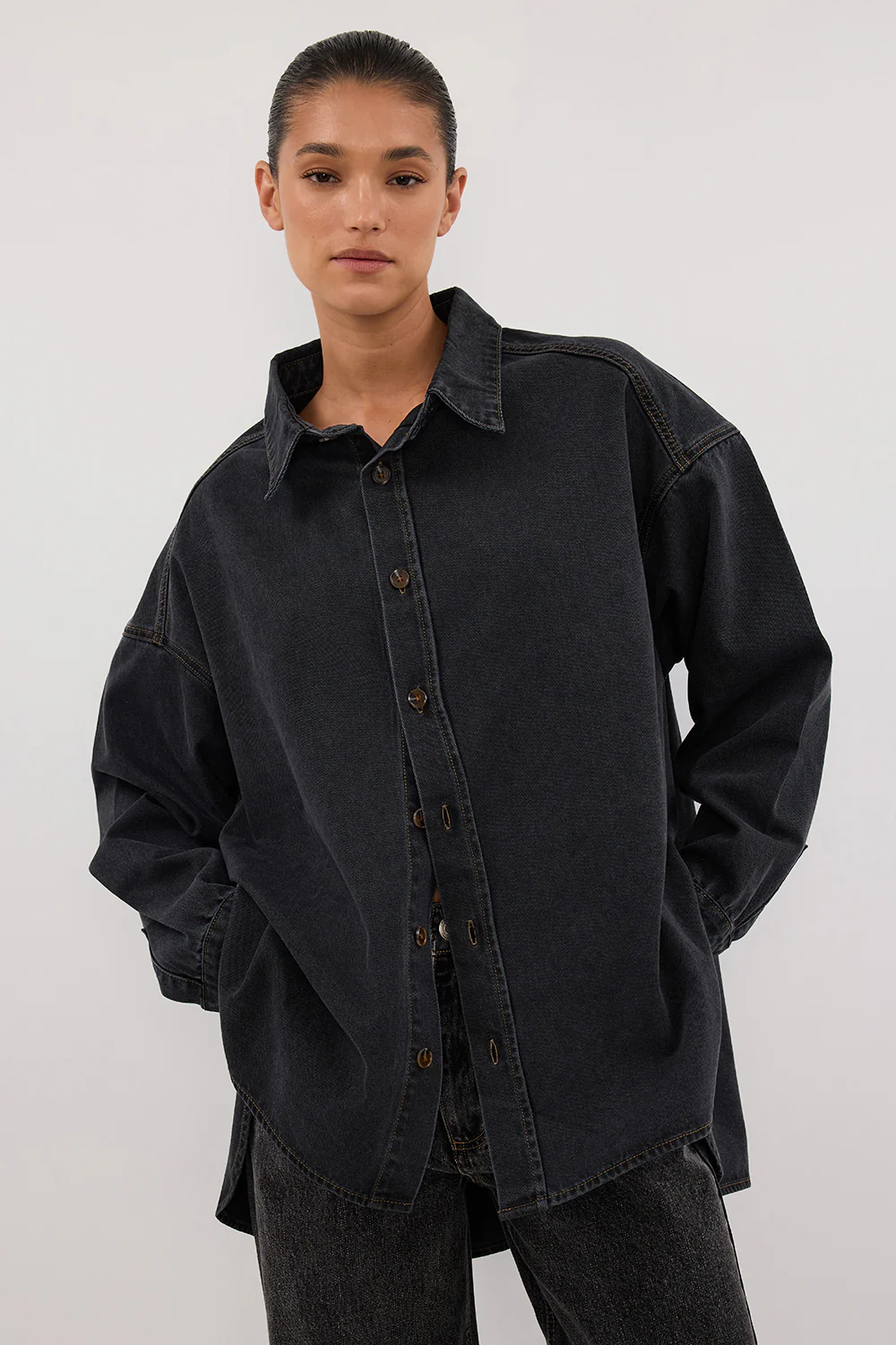 ASHTON WASHED BLACK OVERSIZED DENIM SHIRT - Image 2