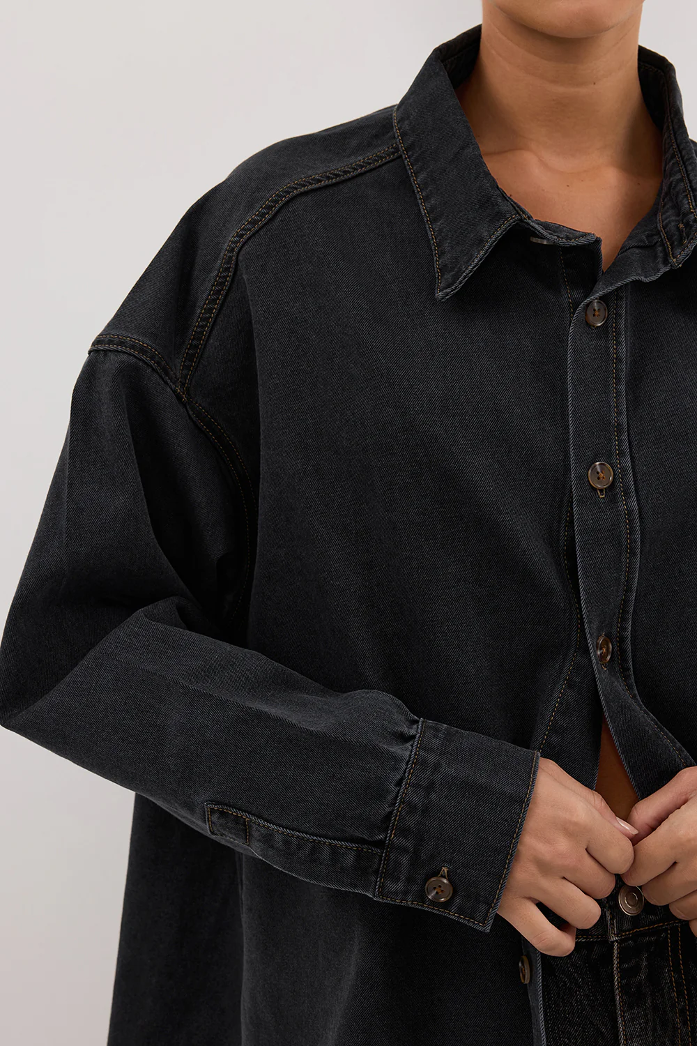 ASHTON WASHED BLACK OVERSIZED DENIM SHIRT - Image 6