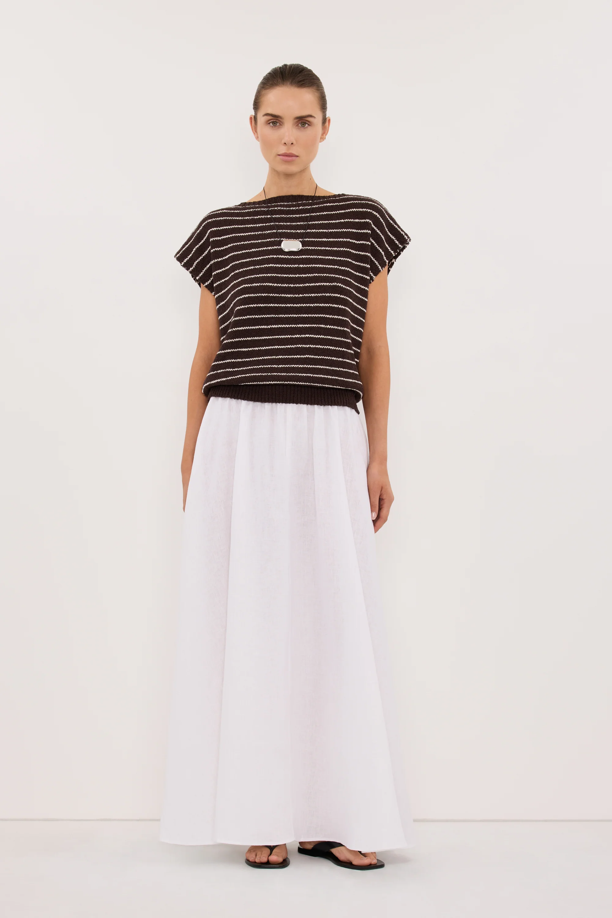 ASPEN CHOC STRIPE KNIT TOP