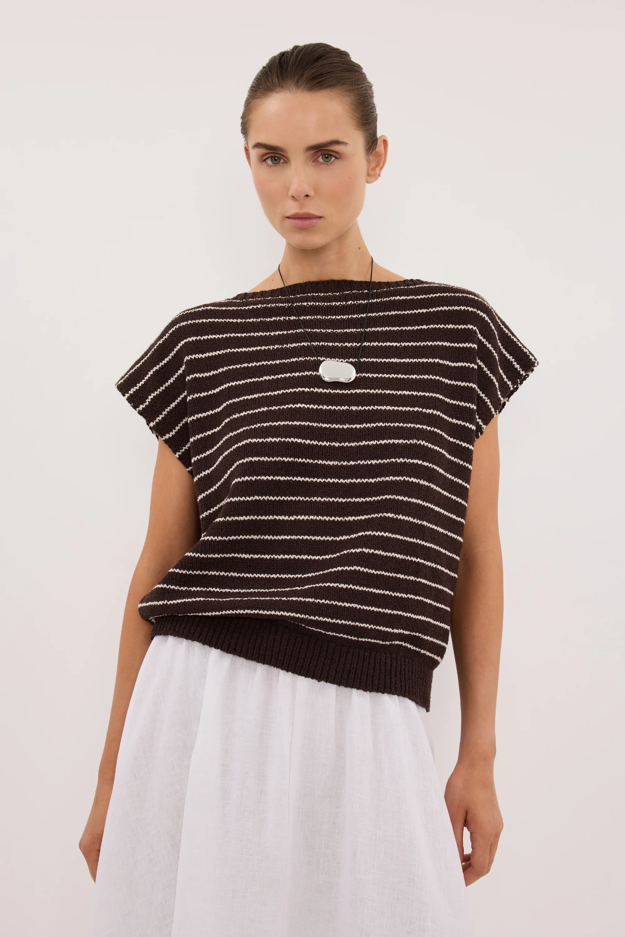 ASPEN CHOC STRIPE KNIT TOP - Image 2