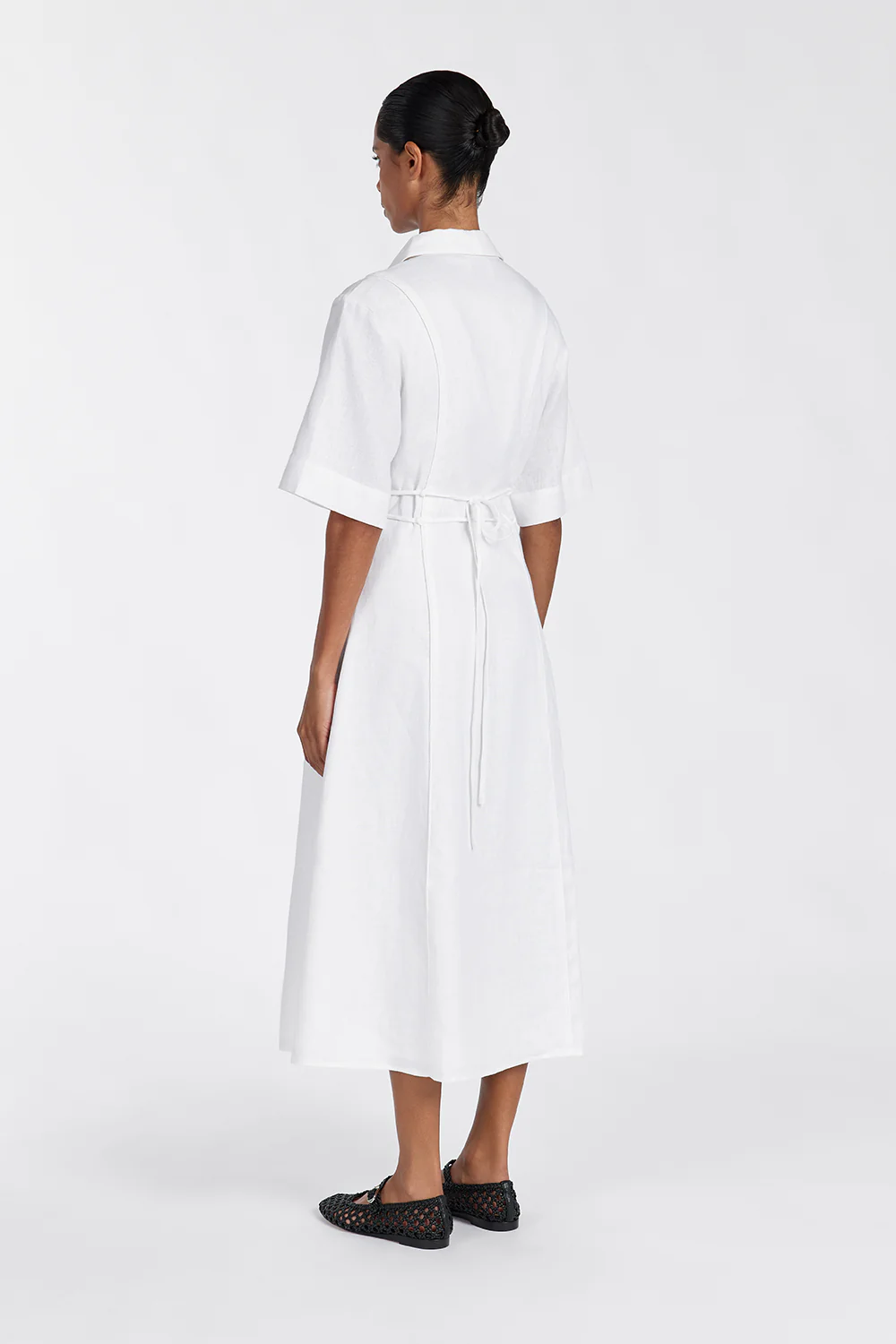 ASTRID WHITE LINEN MIDI DRESS - Image 4