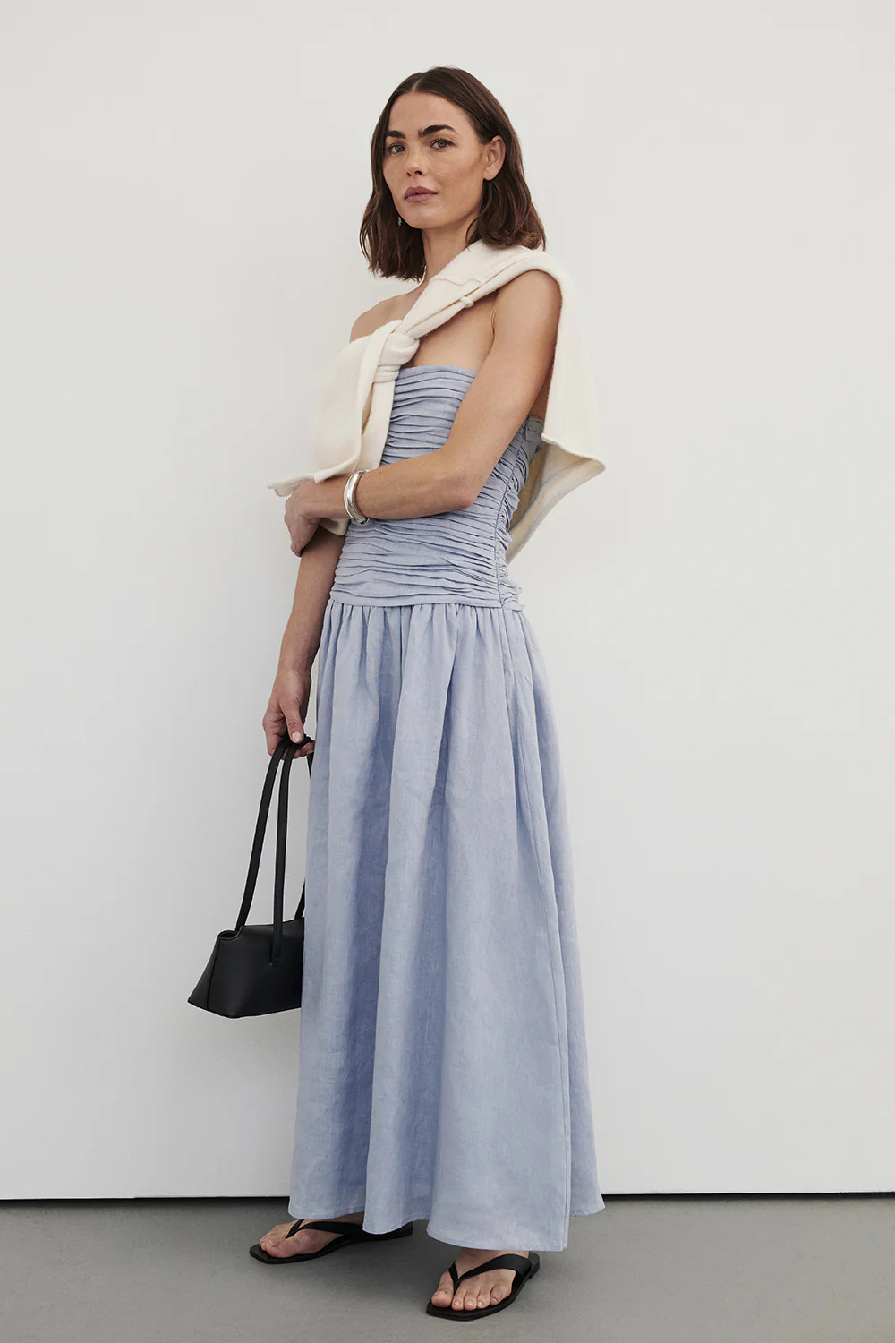AUBRIELLA DUSTY BLUE LINEN MIDI DRESS - Image 2