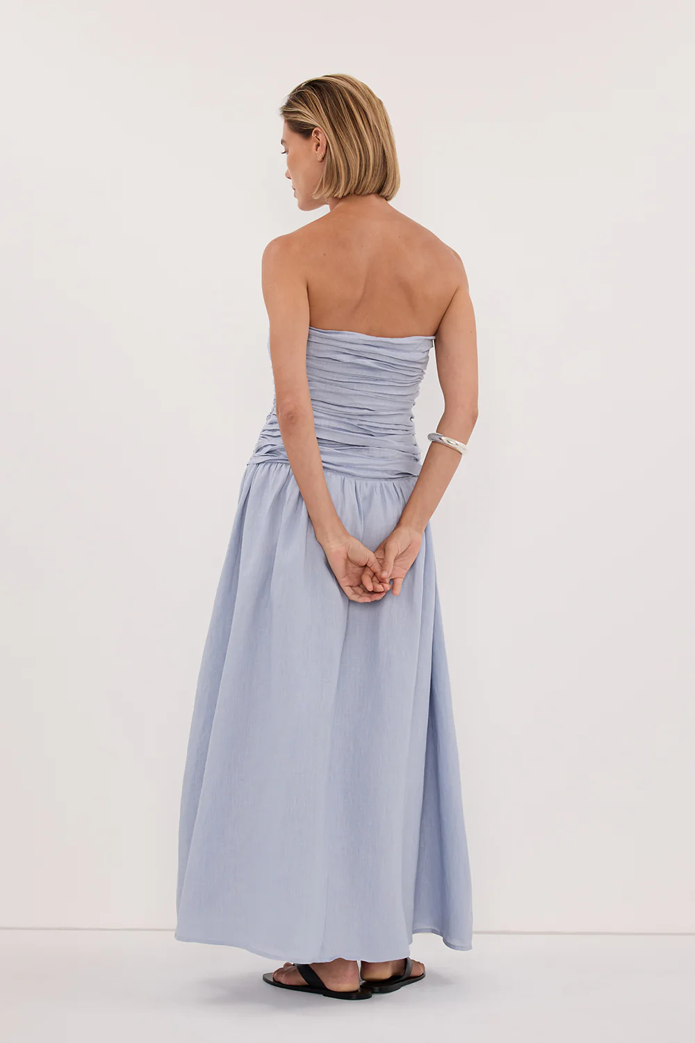 AUBRIELLA DUSTY BLUE LINEN MIDI DRESS - Image 6