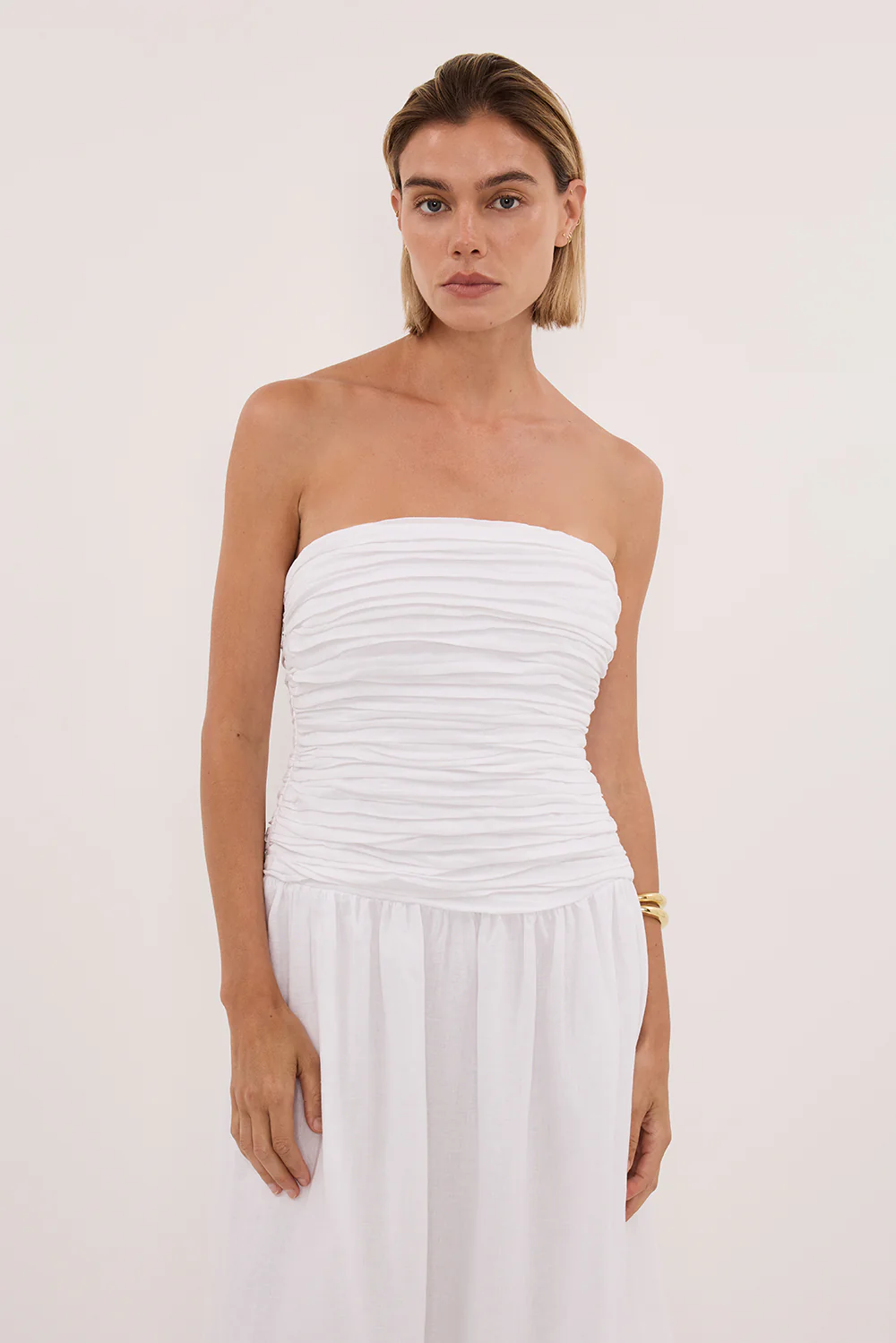 AUBRIELLA WHITE LINEN MIDI DRESS - Image 2