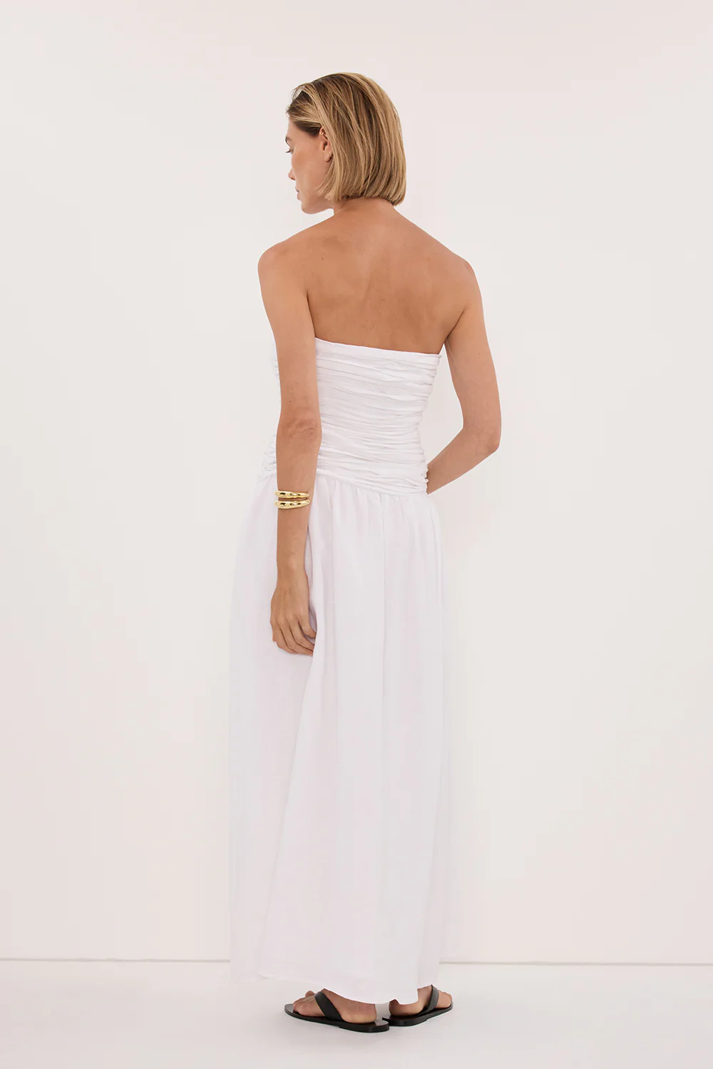AUBRIELLA WHITE LINEN MIDI DRESS - Image 4