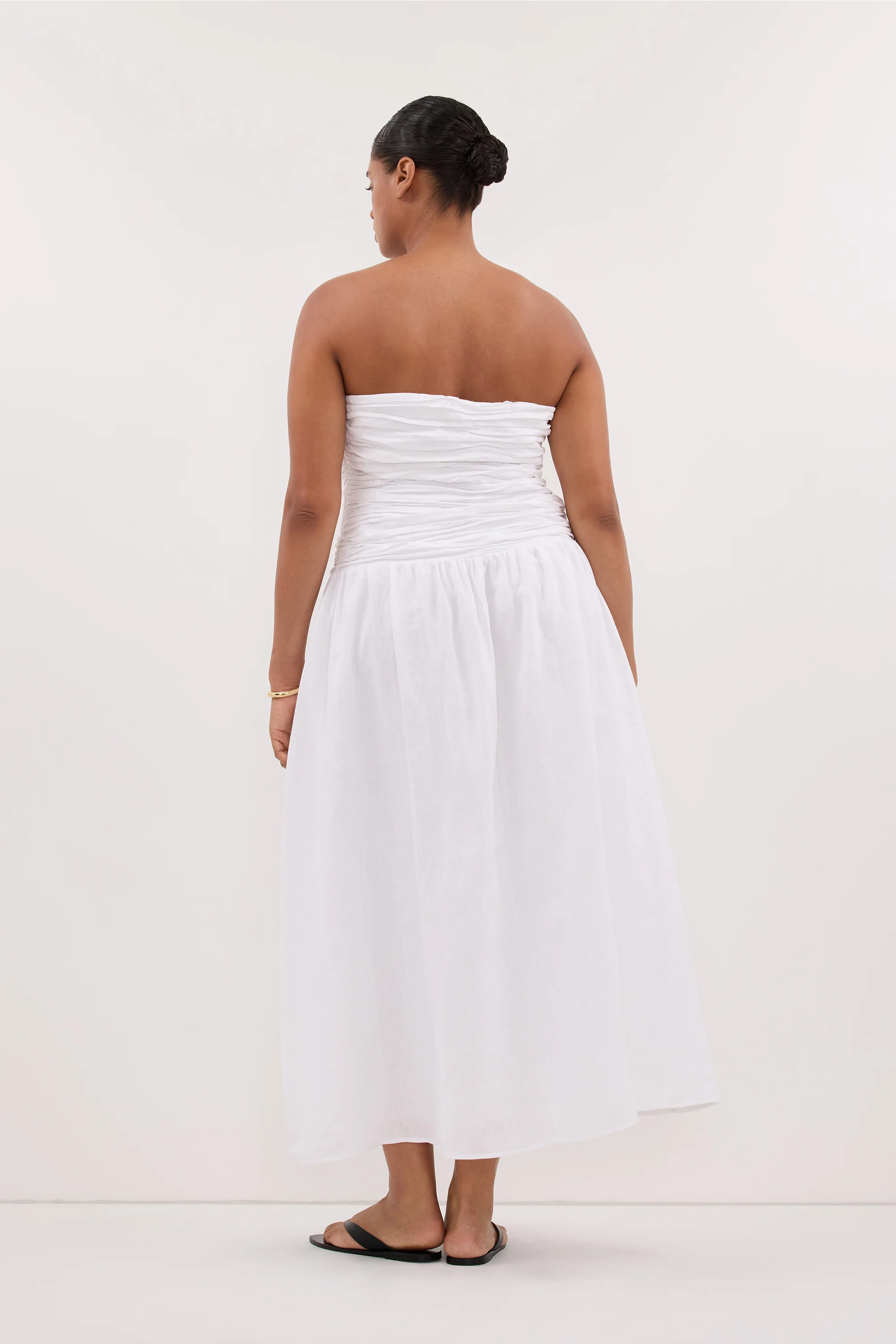AUBRIELLA WHITE LINEN MIDI DRESS - Image 7