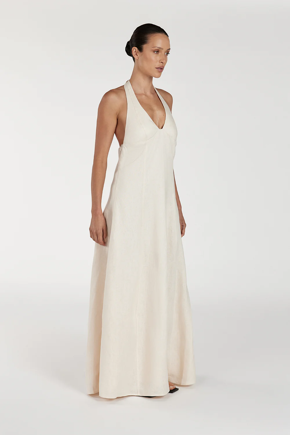 AUDREY CREAM HALTER LINEN MIDI DRESS - Image 3