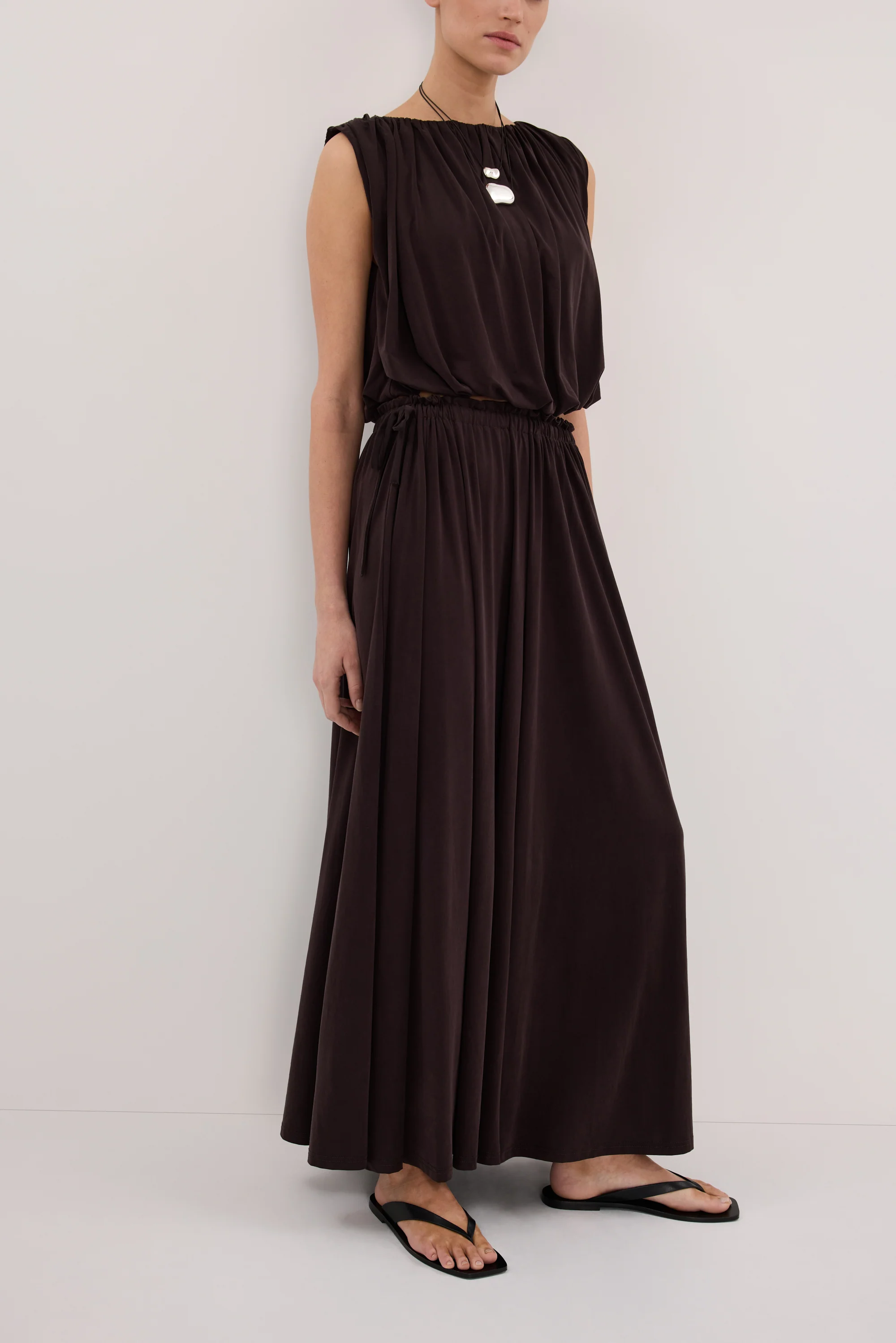 AVA BURNT CHOC MODAL BLEND MIDI SKIRT - Image 2